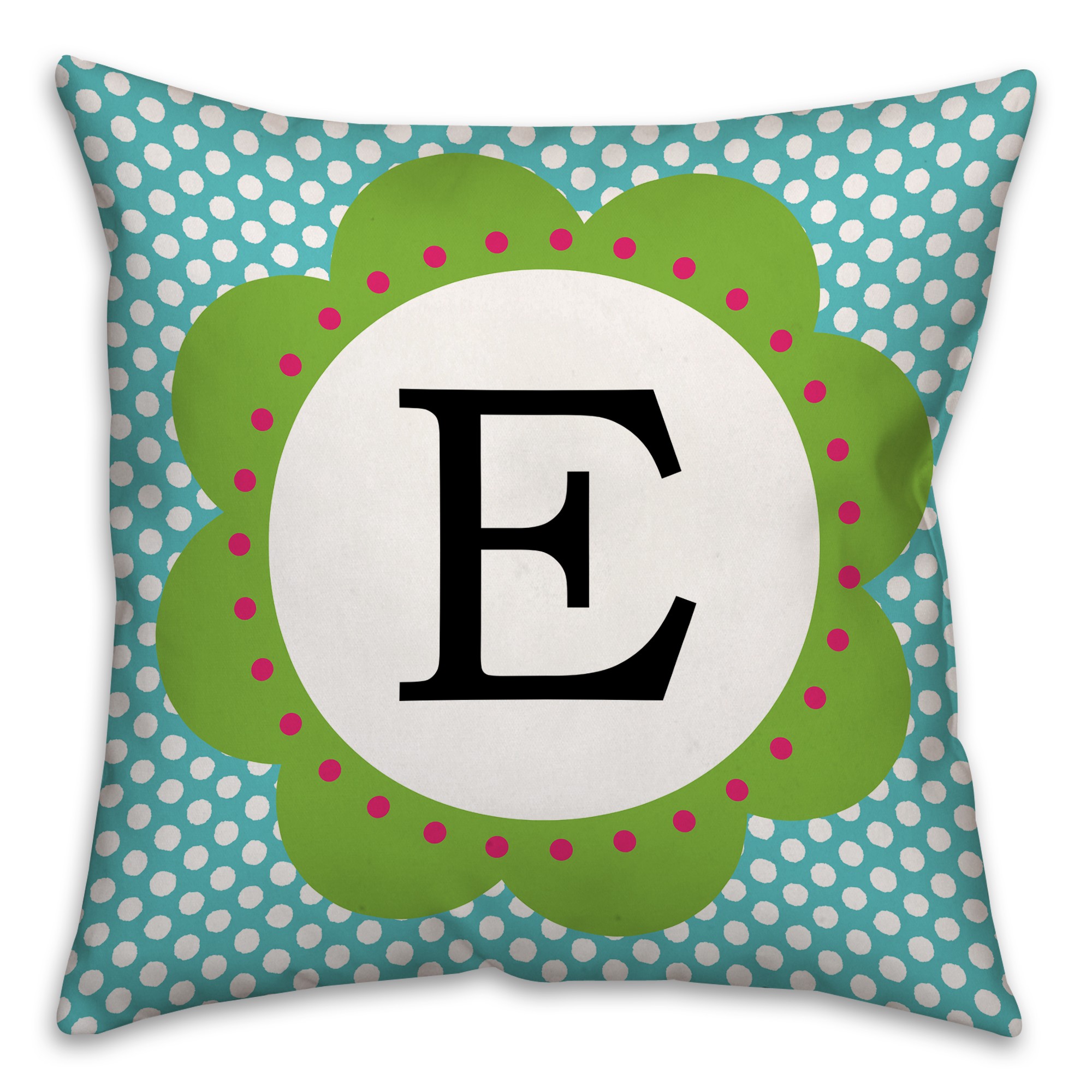 Blue And White Polka Dot Monogram Spun Polyester Throw Pillow - 16x16 