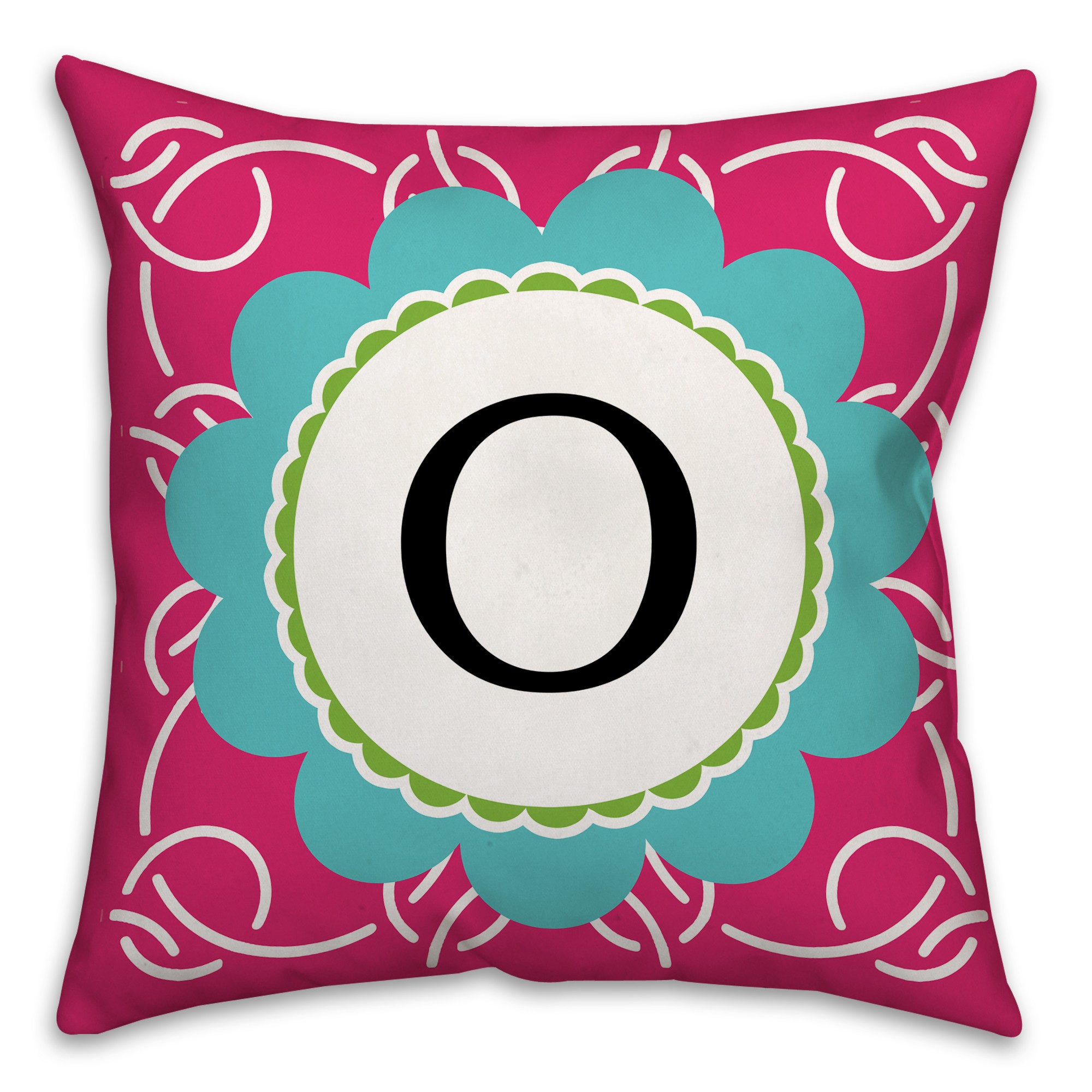 Pink And White Rings Monogram Spun Polyester Throw Pillow - 16x16