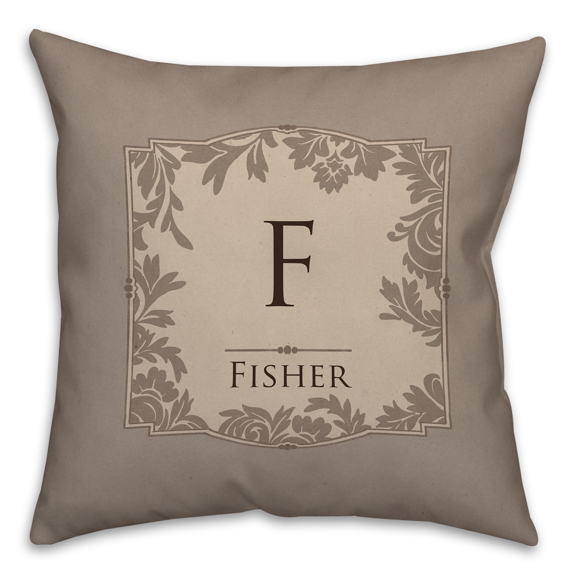 Floral Damask Monogram Spun Polyester Throw Pillow - 16x16