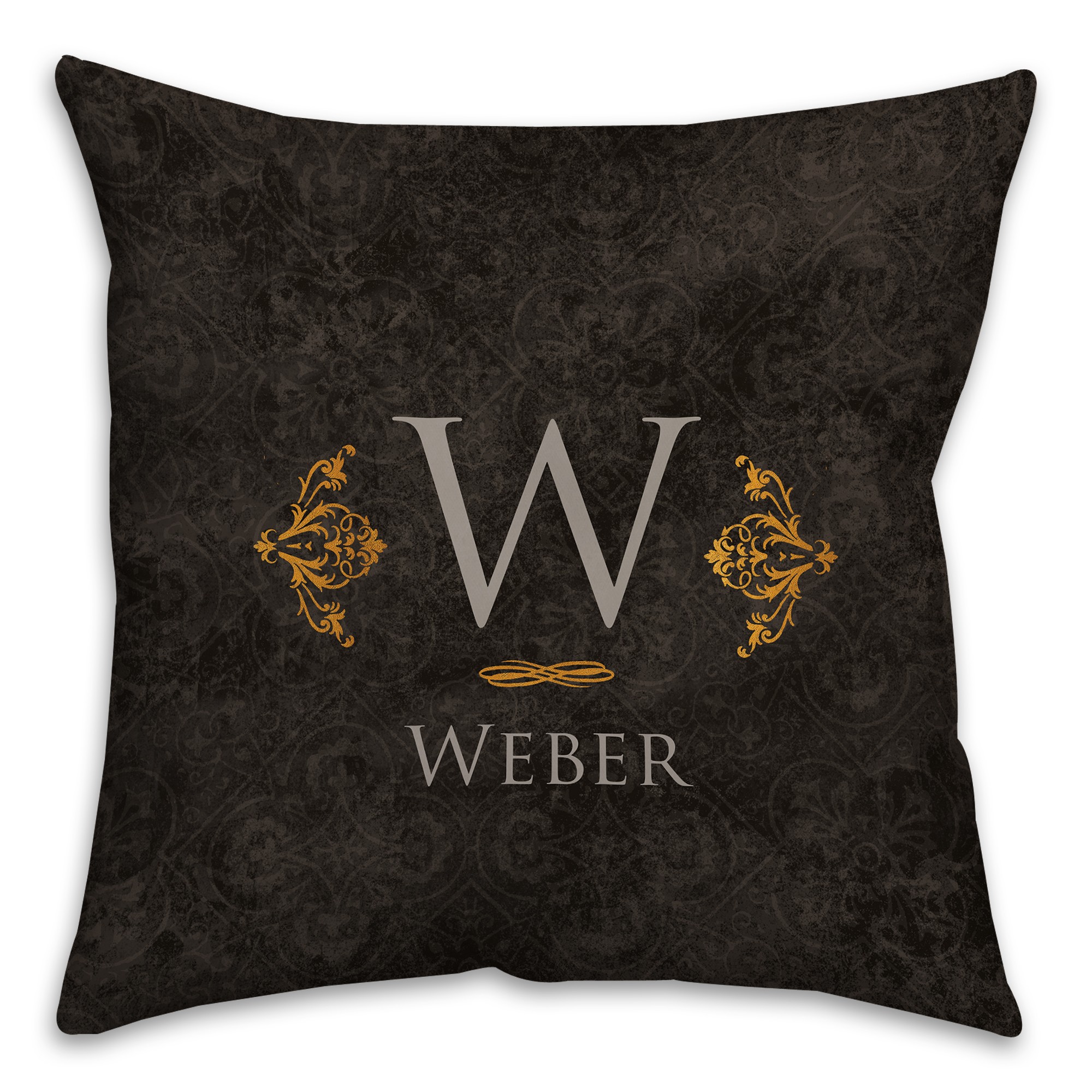 Golden Damask Monogram Spun Polyester Throw Pillow - 16x16 