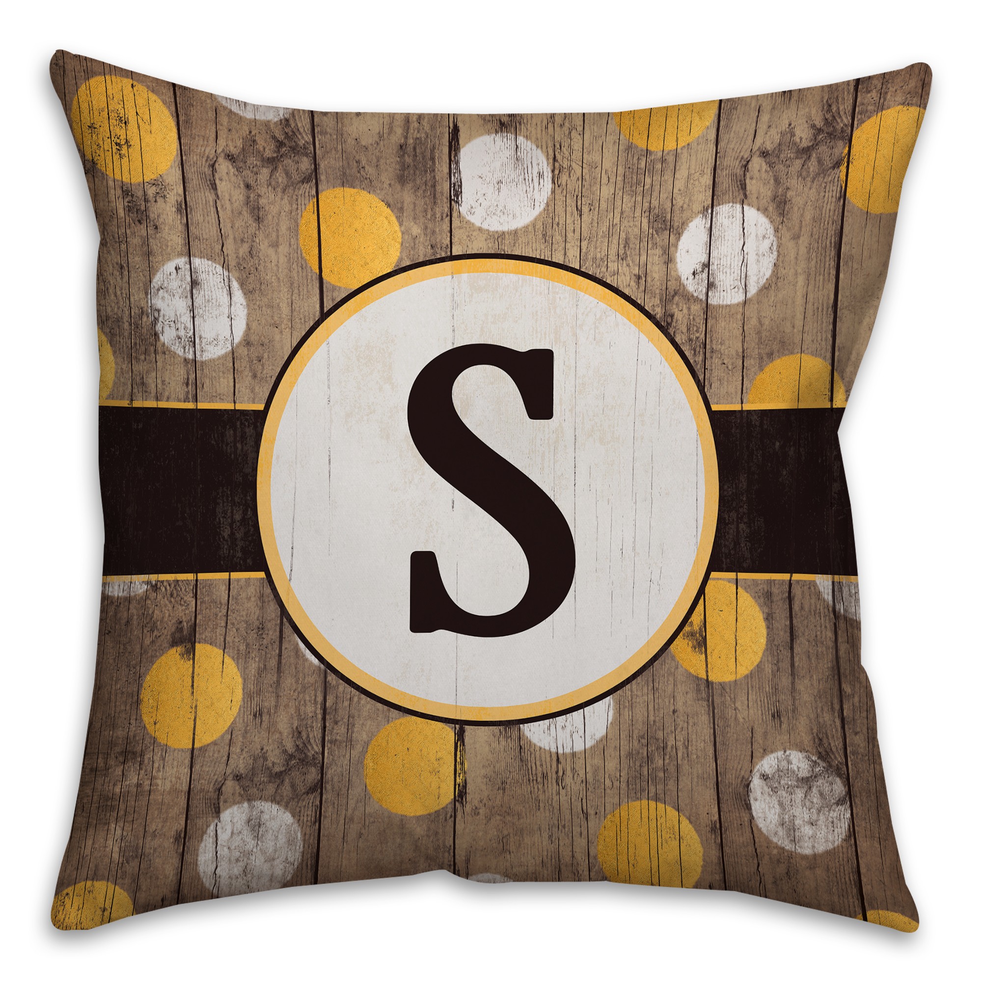 White And Gold Polka Dot Monogram Spun Polyester Throw Pillow - 16x16 