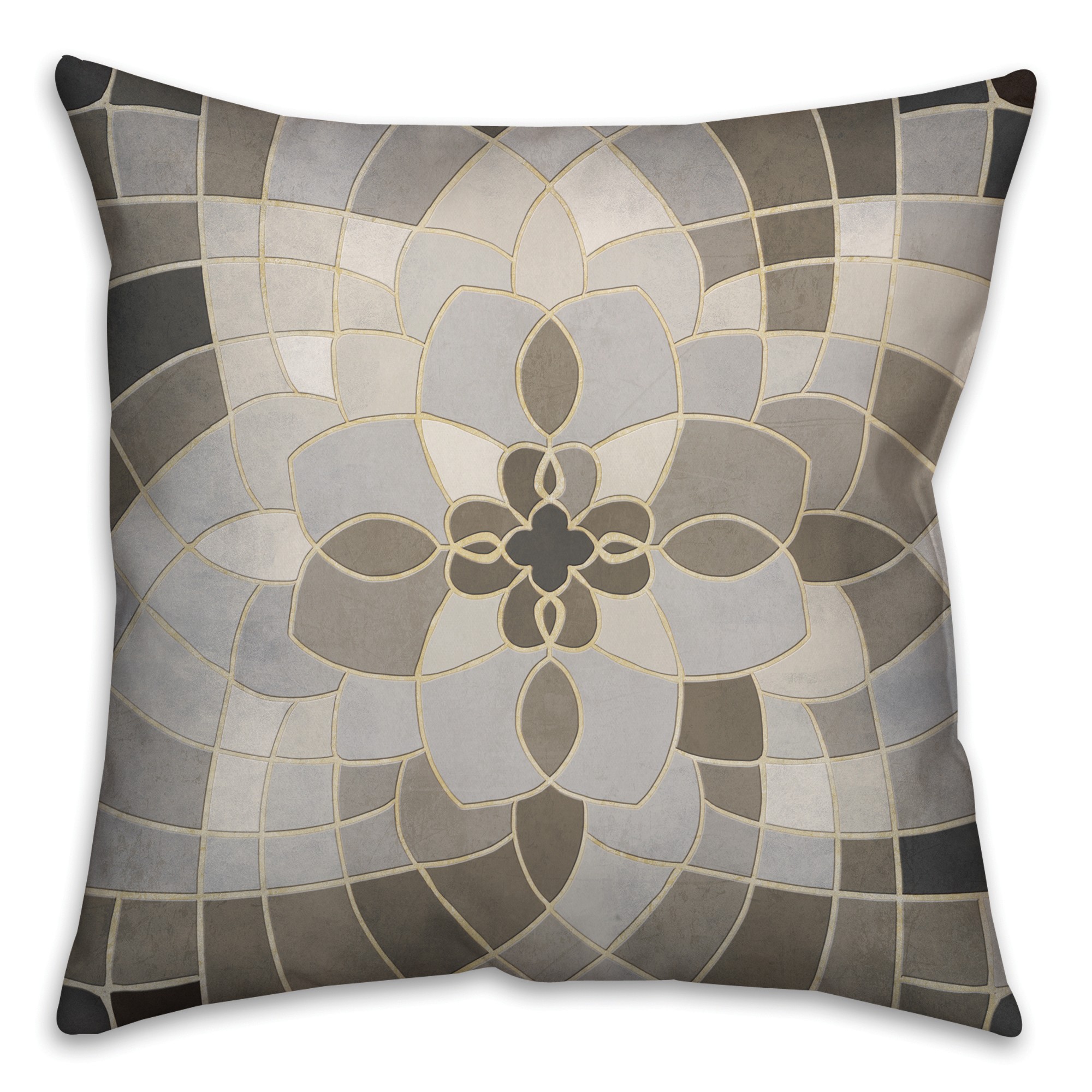 Greige Mosaic Spun Polyester Throw Pillow