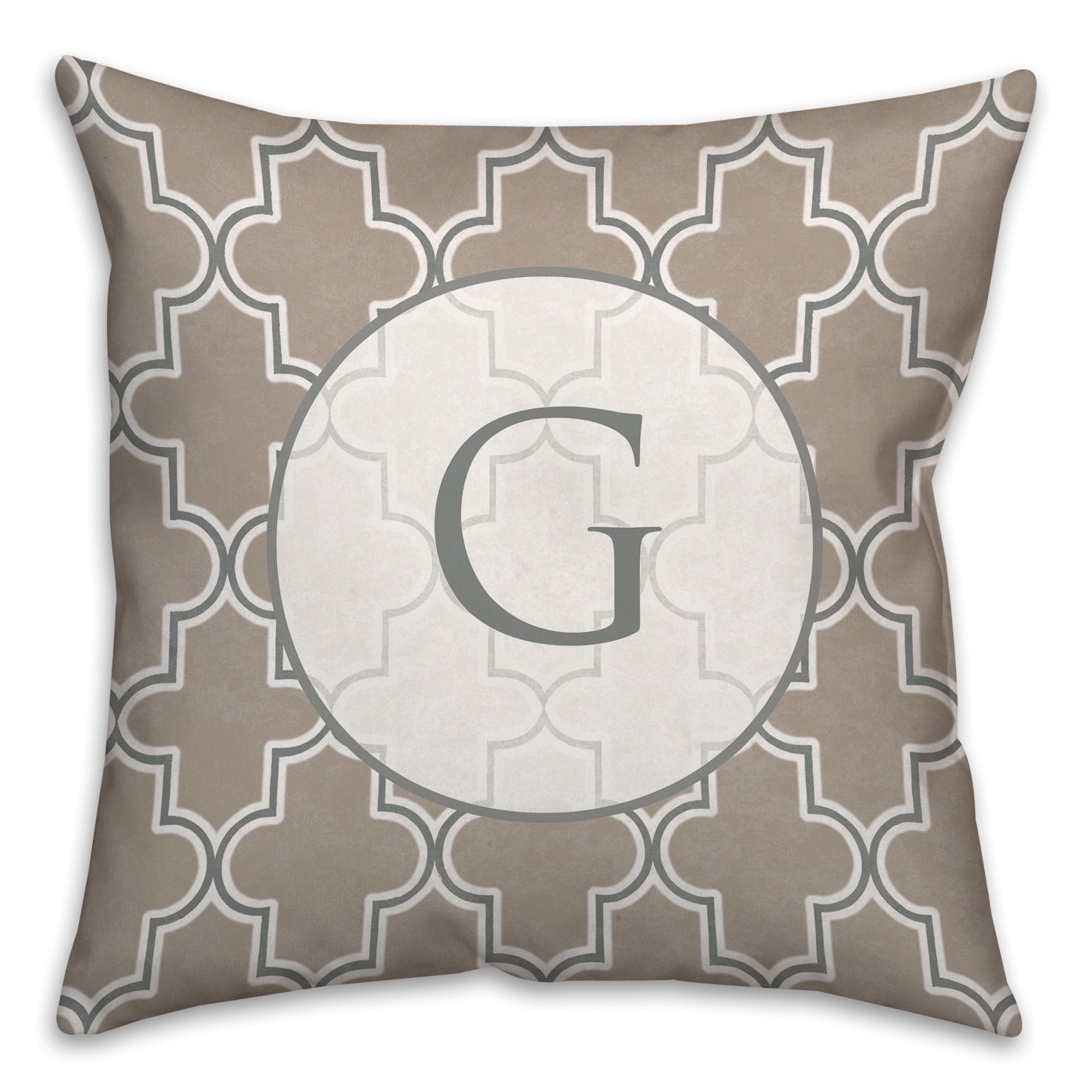 Neutral Quatrefoil Monogram Spun Polyester Throw Pillow -18x18