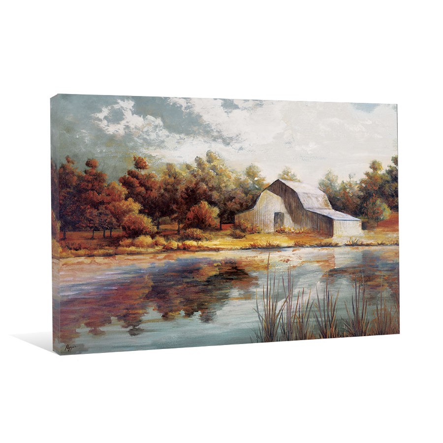 Barn By The Lake Canvas Wall Art