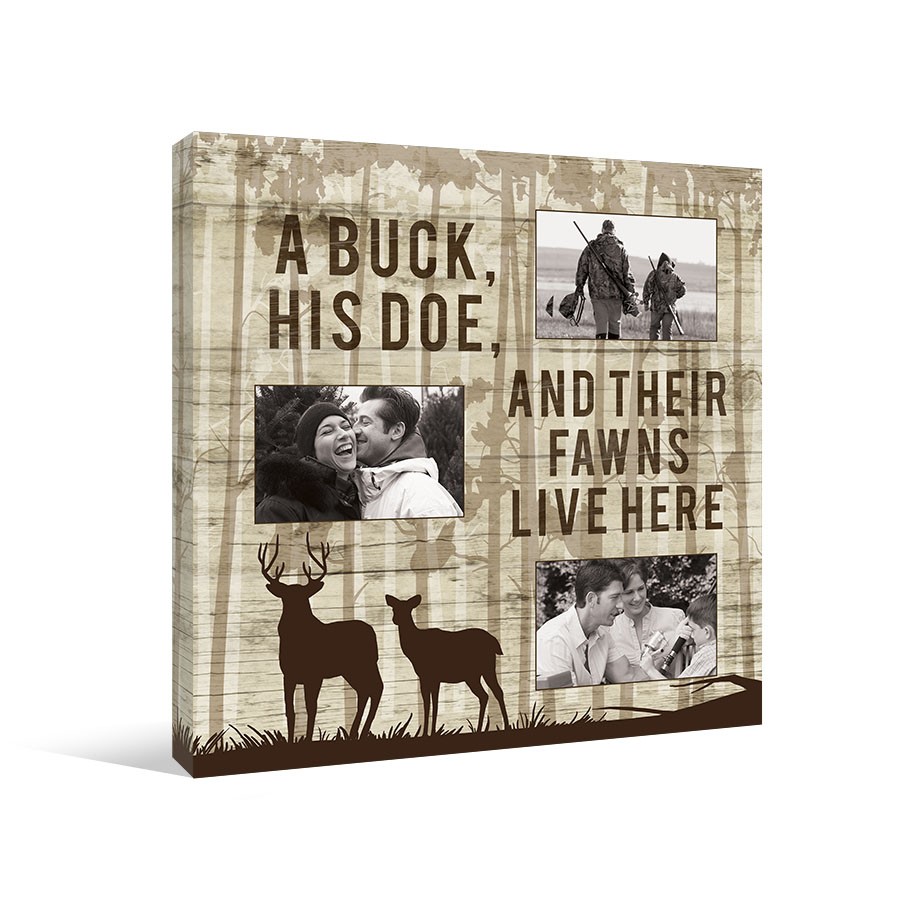 A Buck, His Doe, Their Fawns 16x16 Personalized Canvas Wall Art