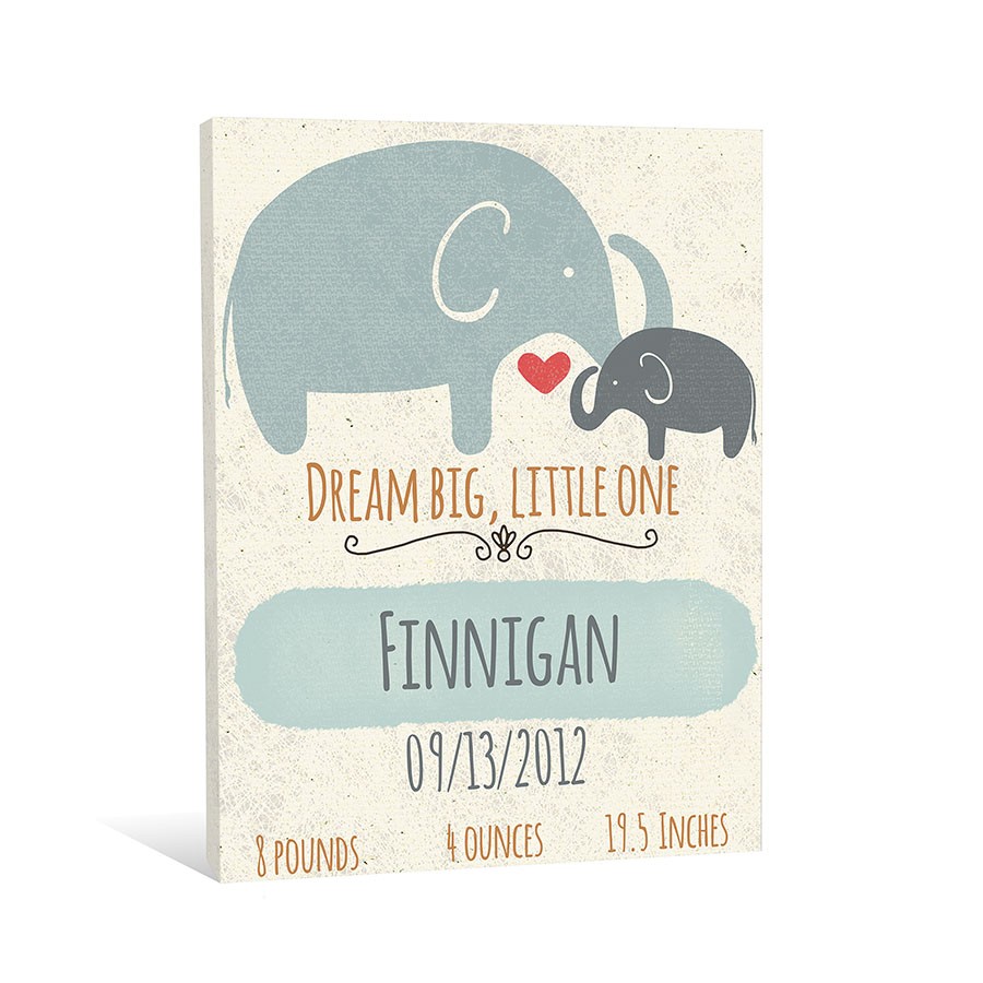 Elephants Dream Big Little One 8x10 Personalized Canvas Wall Art