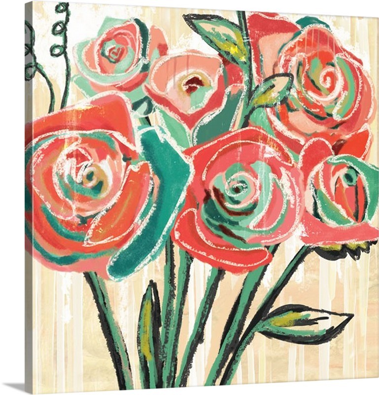 Funky Painted Roses Gallery Wrapped Canvas 24x24