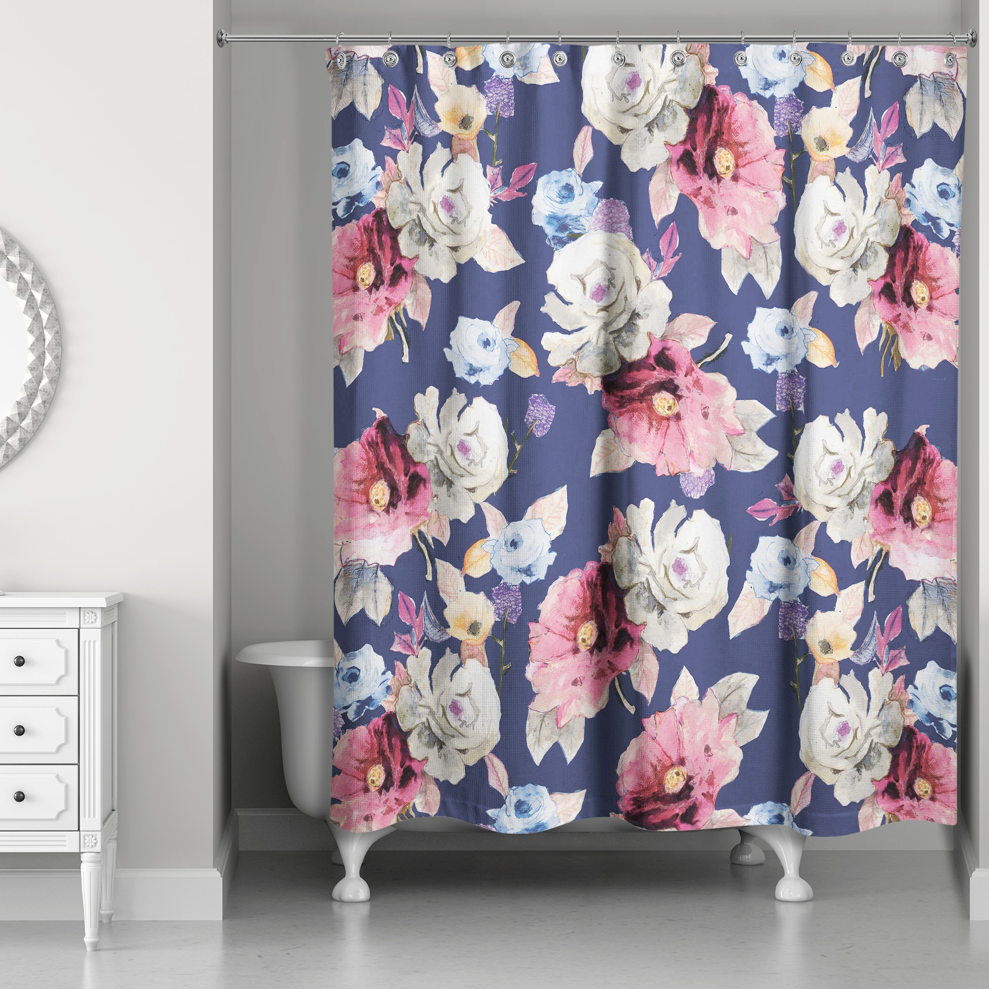 Navy Floral 71x74 Shower Curtain Sample