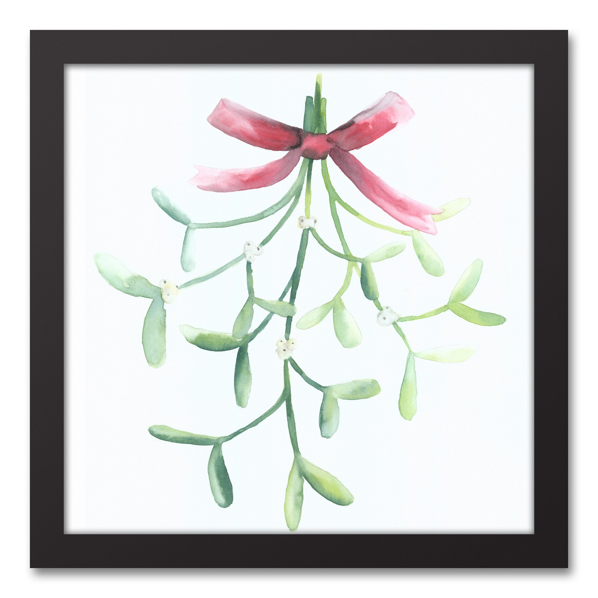 Watercolor Mistletoe 12x12 Black Framed Canvas