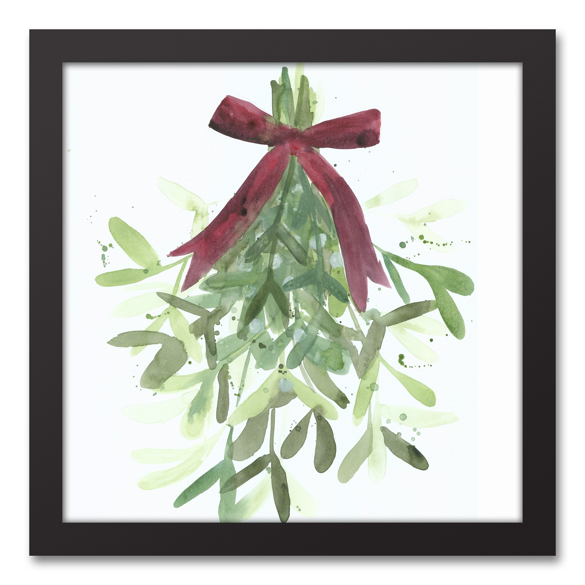 Watercolor Mistletoe Bunch 12x12 Black Framed Canvas