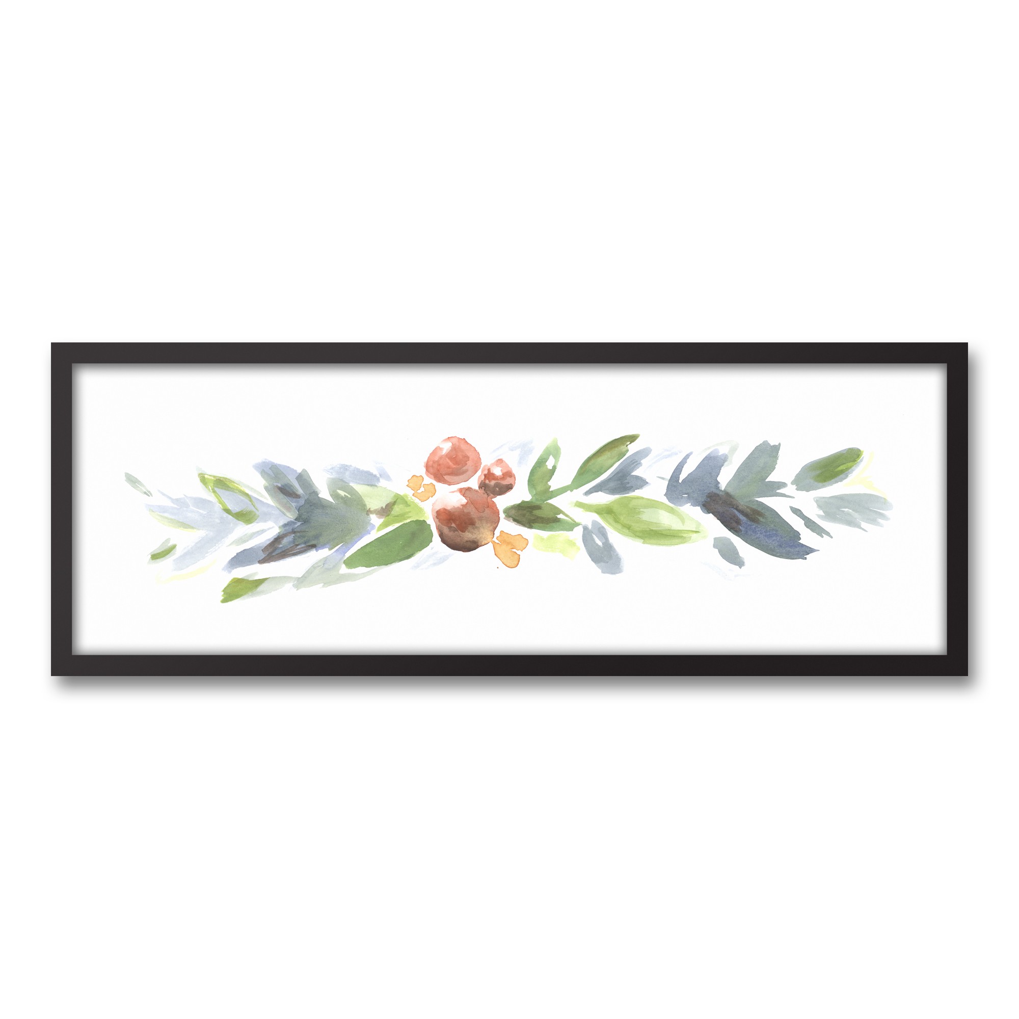 Watercolor Christmas Garland 12x36 Black Framed Canvas