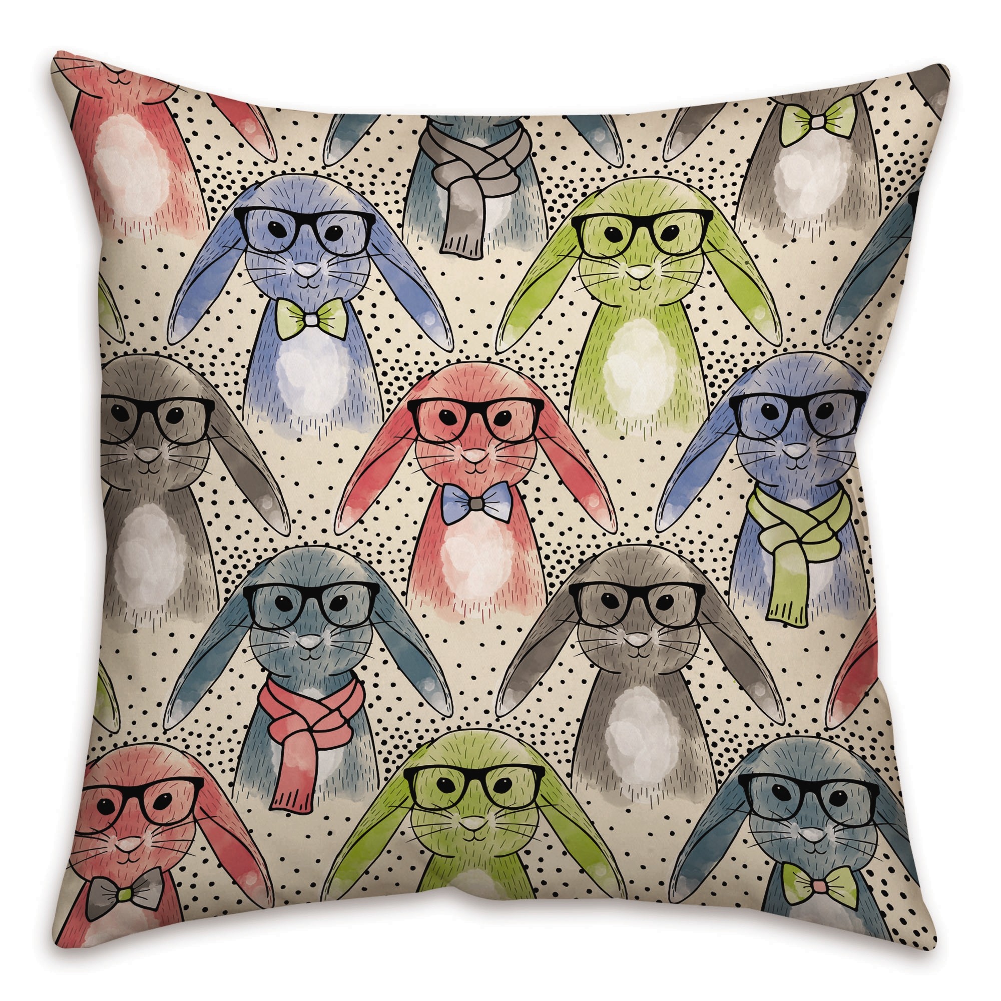 Hipster Bunnies 16x16 Throw Pillow
