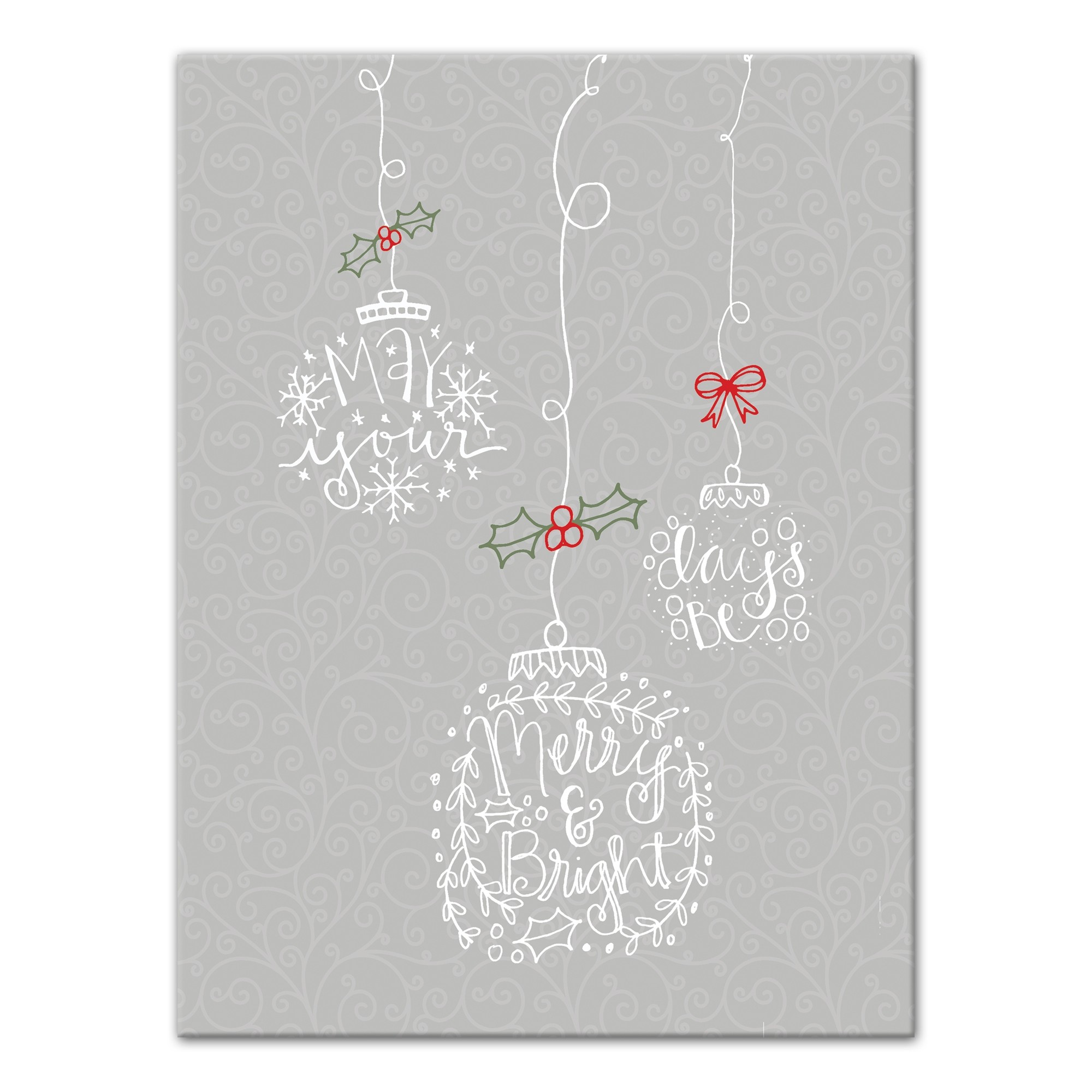 Merry and Bright Christmas Ornaments 18x24 Canvas Wall Art