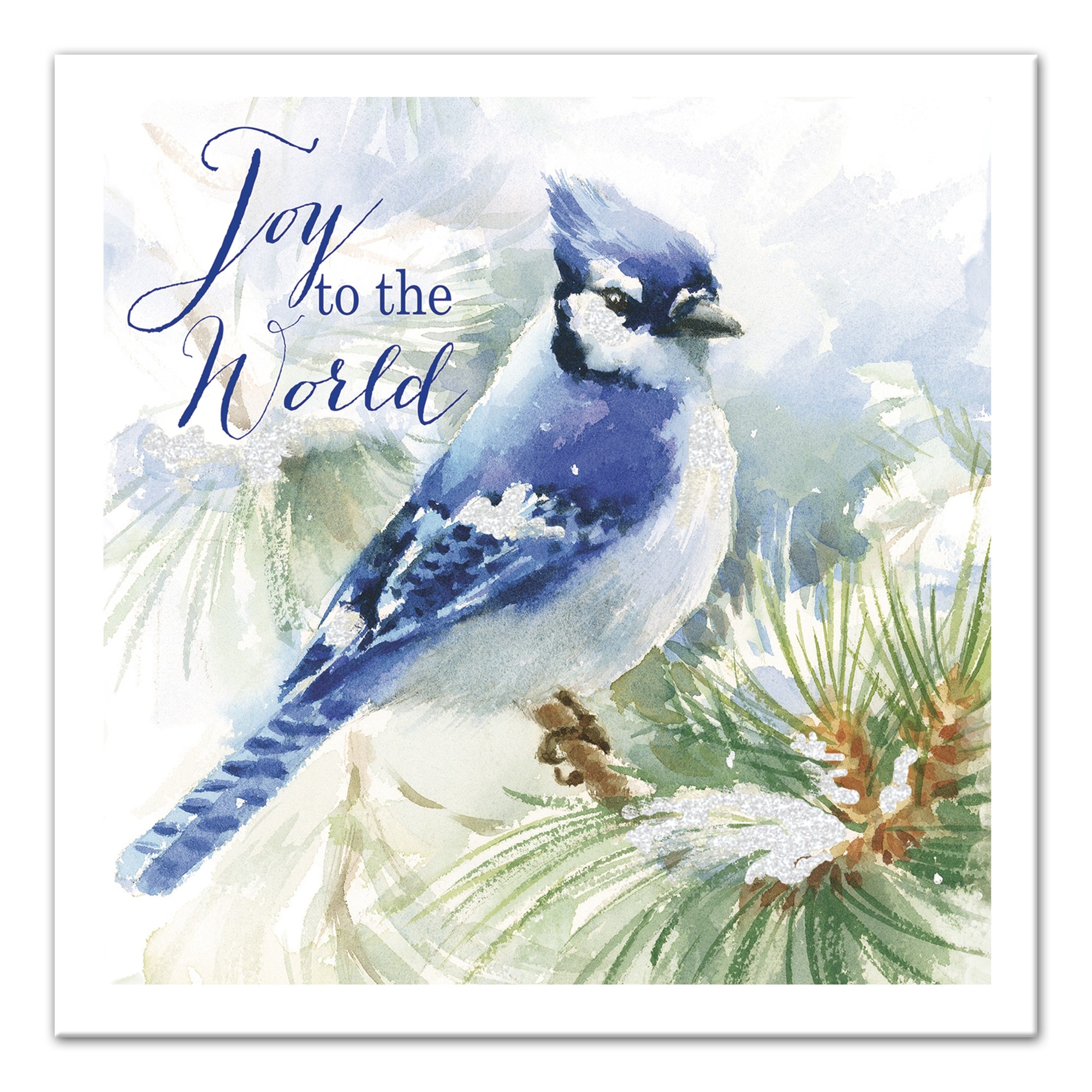 Joy to the World Blue Jay 24x24 Canvas Wall Art