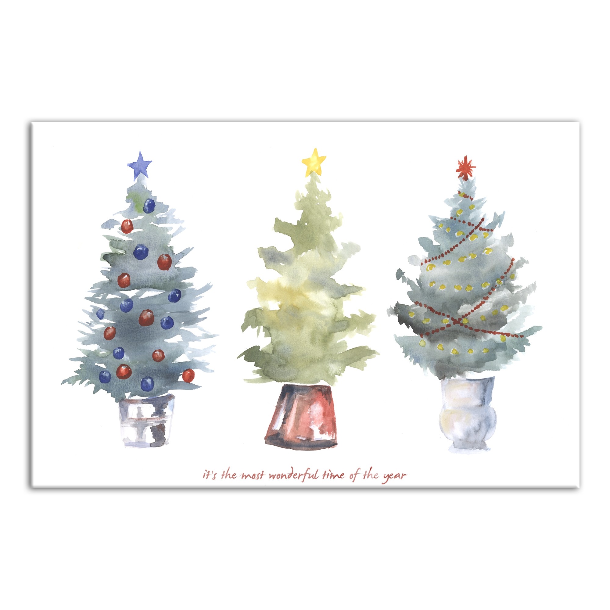 Three Watercolor Christmas Trees 36x24 Canvas Wall Art