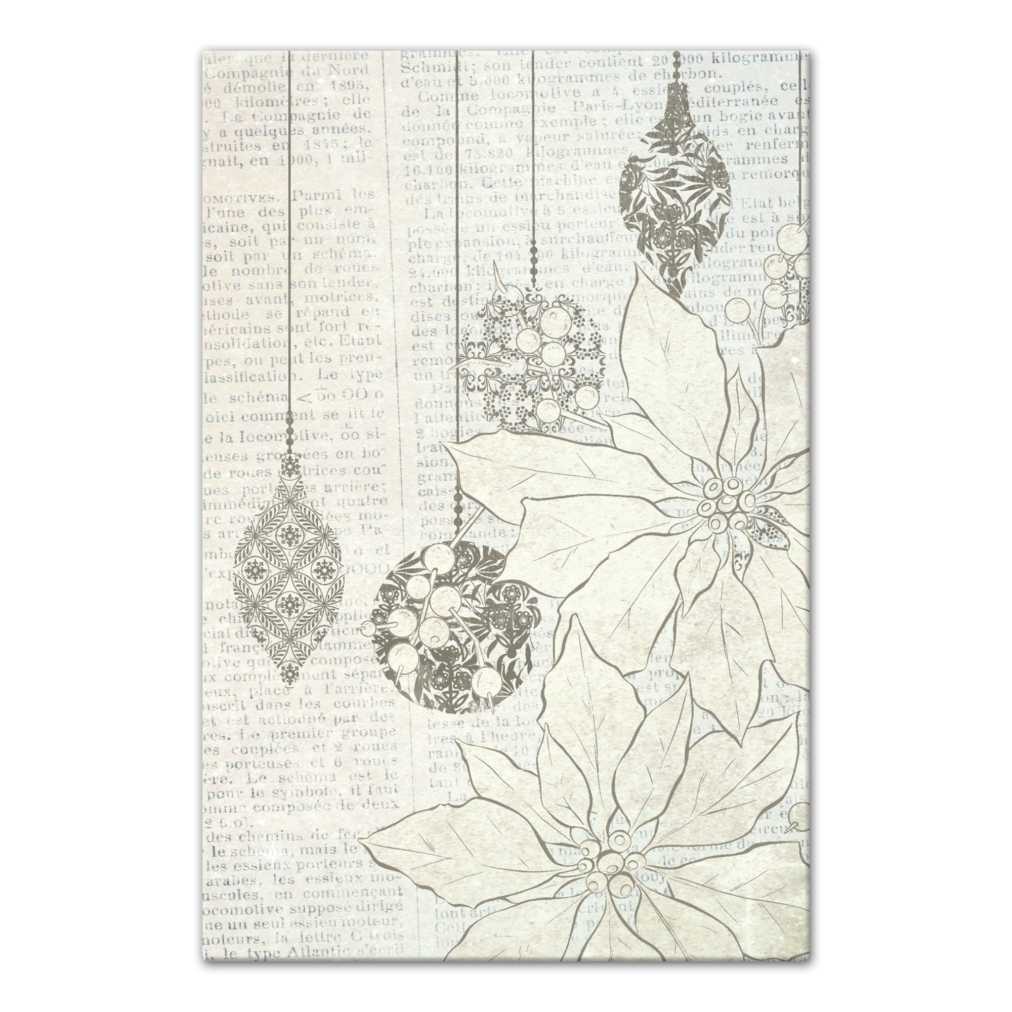 Poinsettia and Ornaments 24x36 Canvas Wall Art