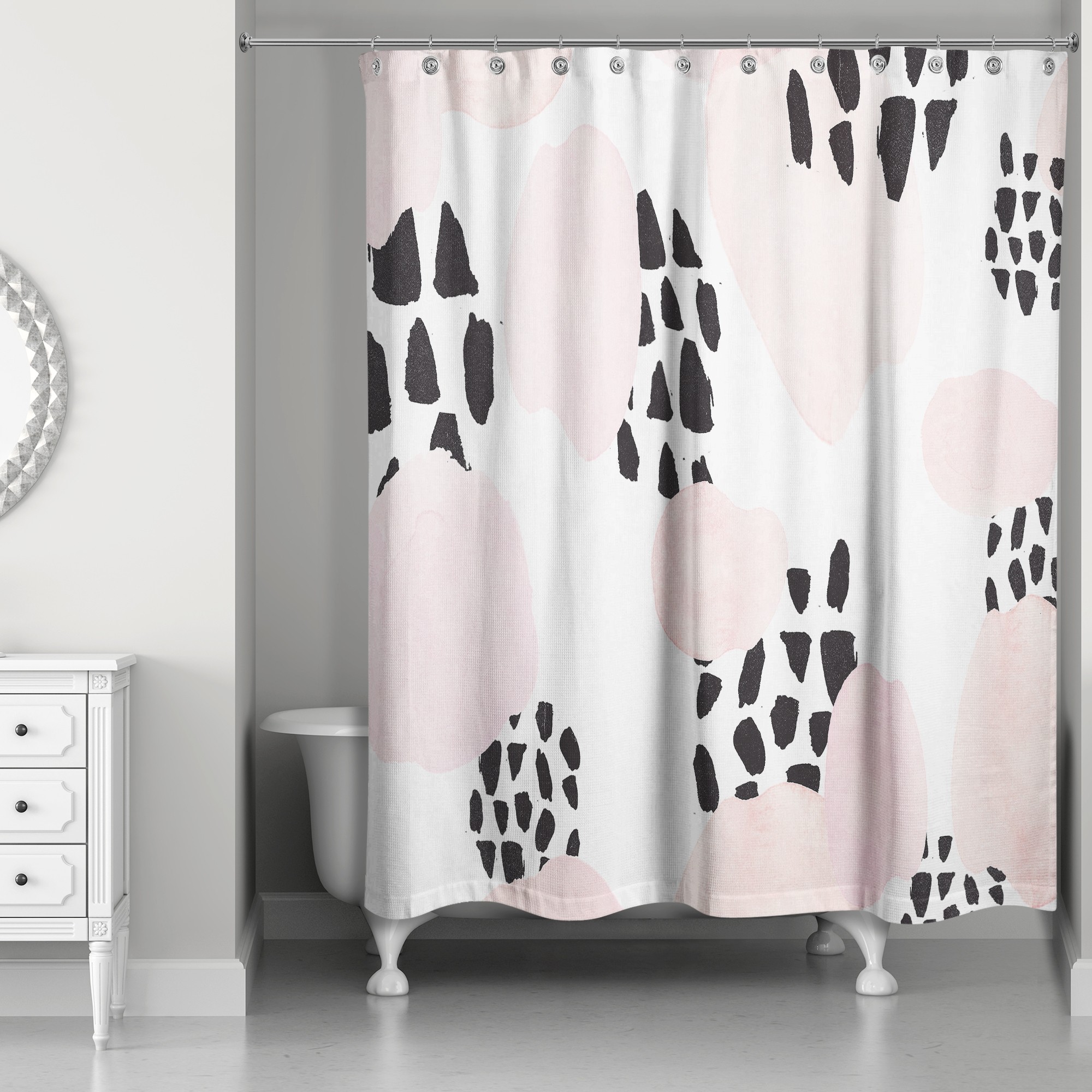 Watercolor Blush and Black Dabs 71x74 Shower Curtain