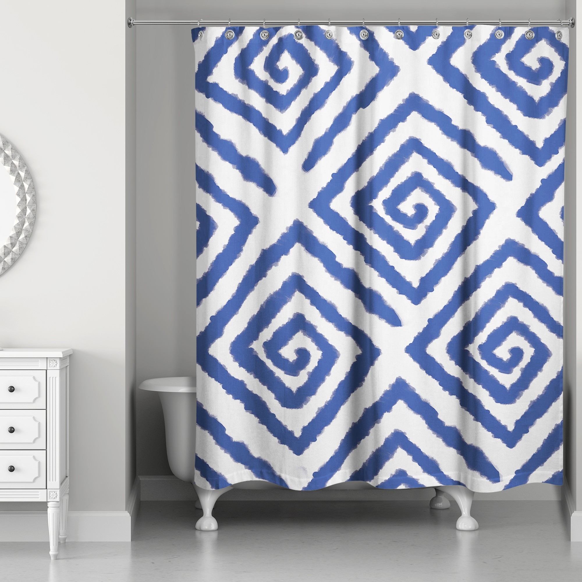 Indigo Watercolor Geo 71x74 Shower Curtain