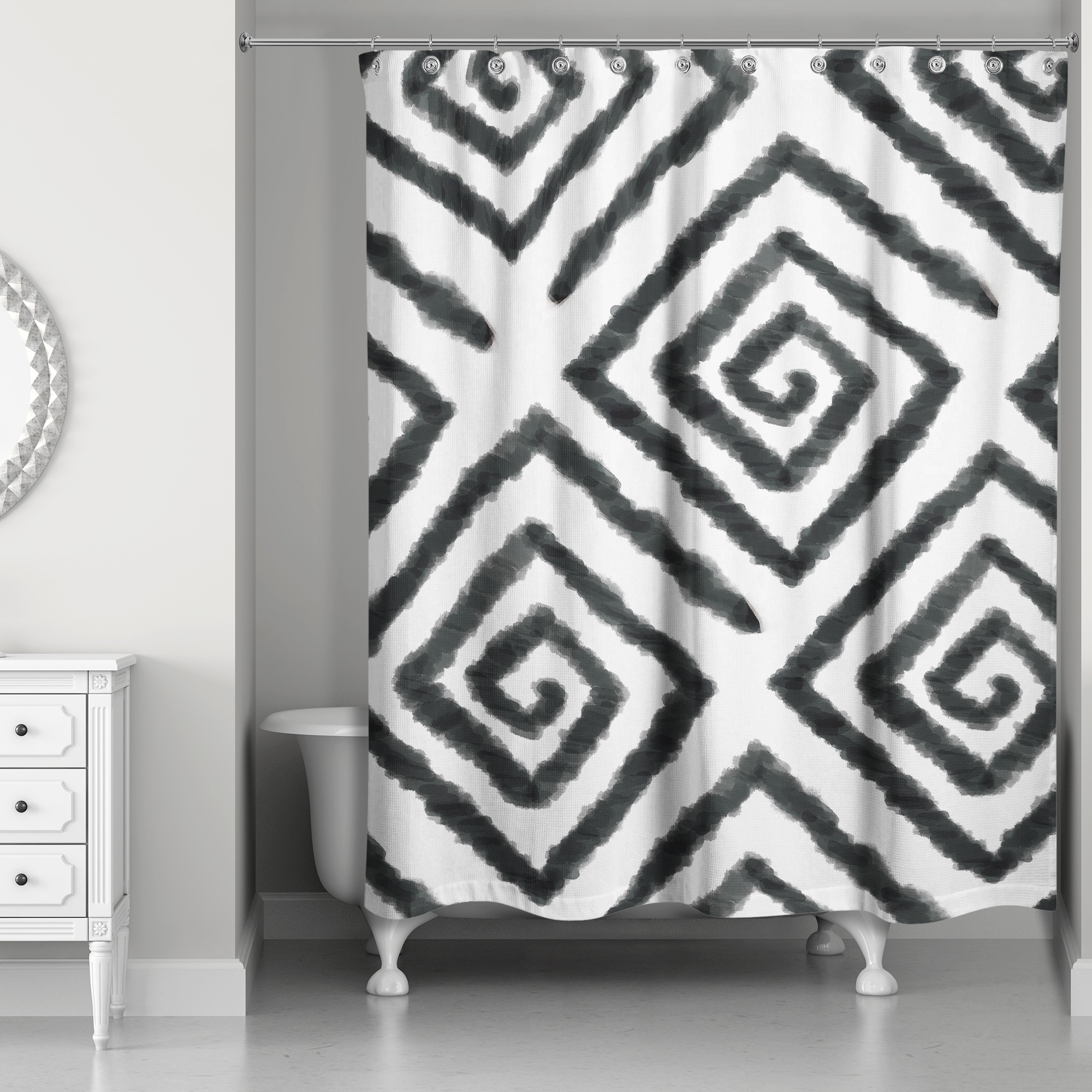 Black Watercolor Geo 71x74 Shower Curtain