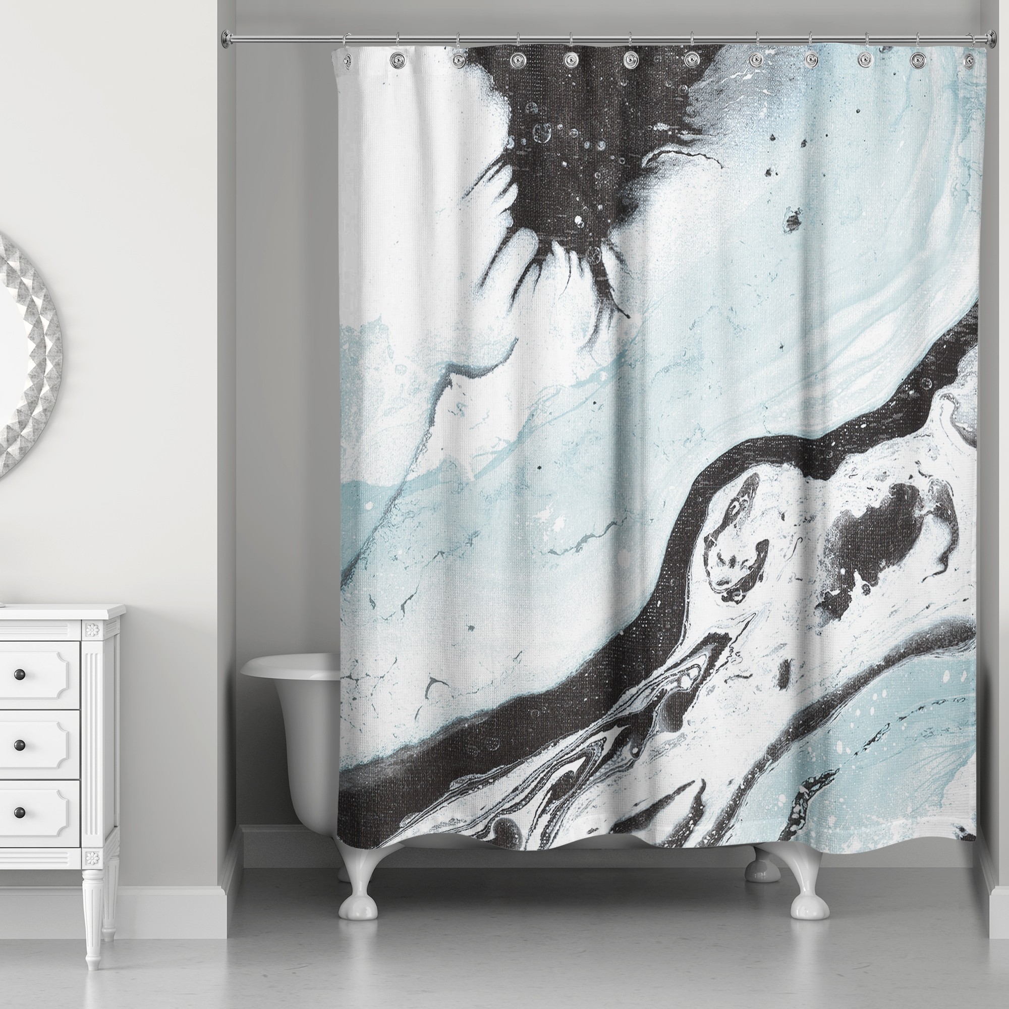 Teal Marble Swirl 71x74 Shower Curtain