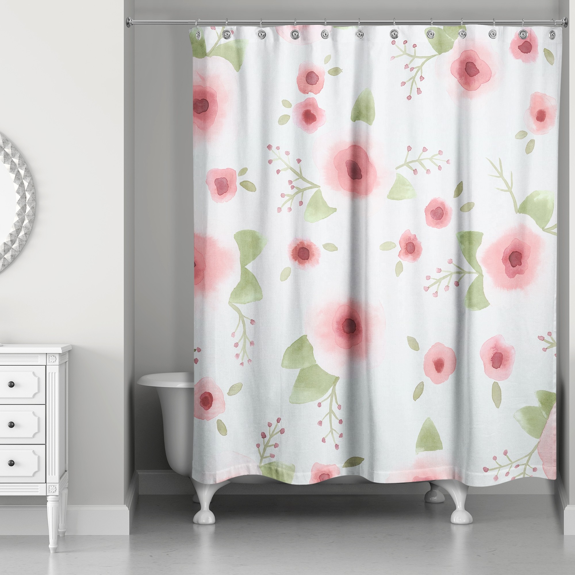 Pink Watercolor Florals 71x74 Shower Curtain