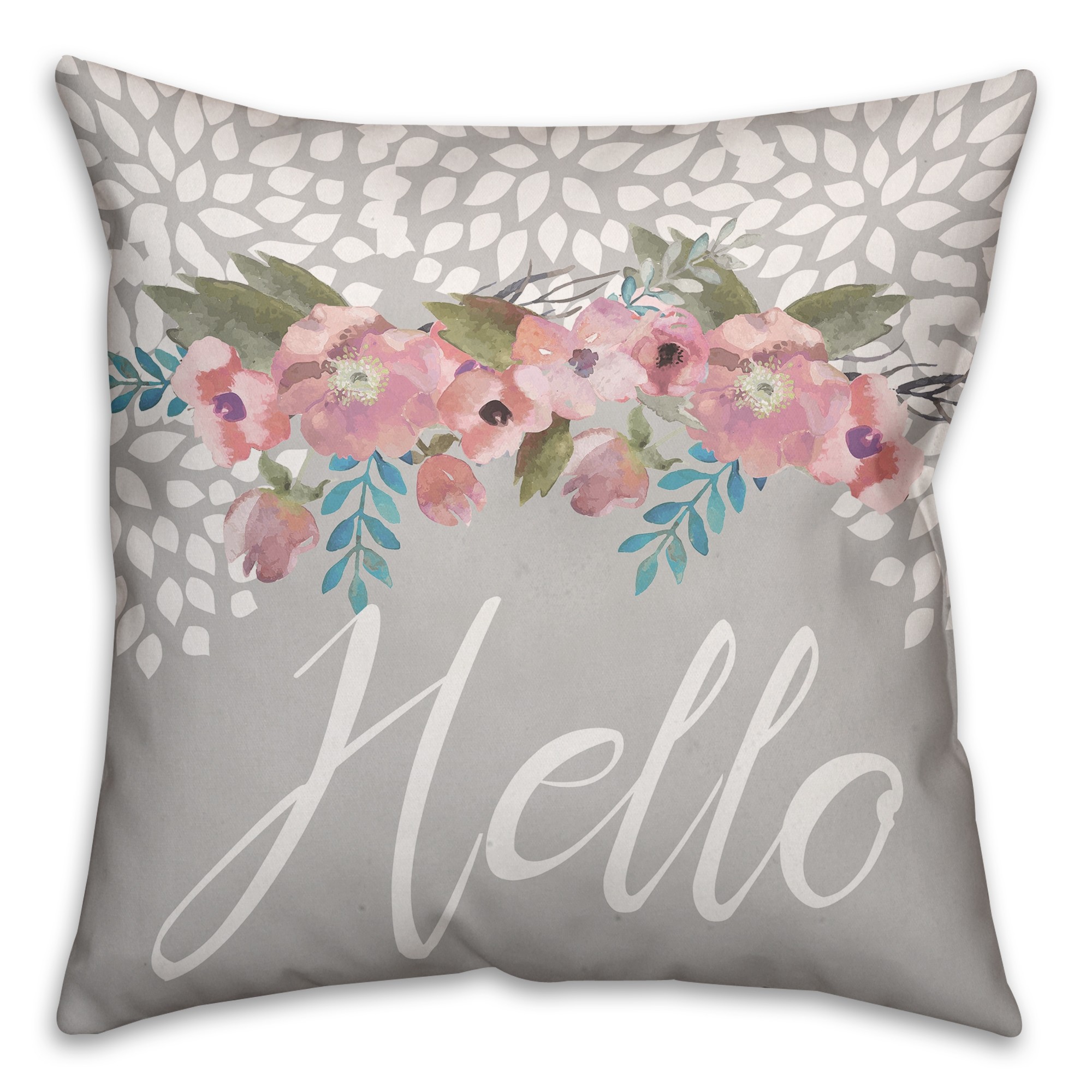 Floral Hello 16x16 Throw Pillow