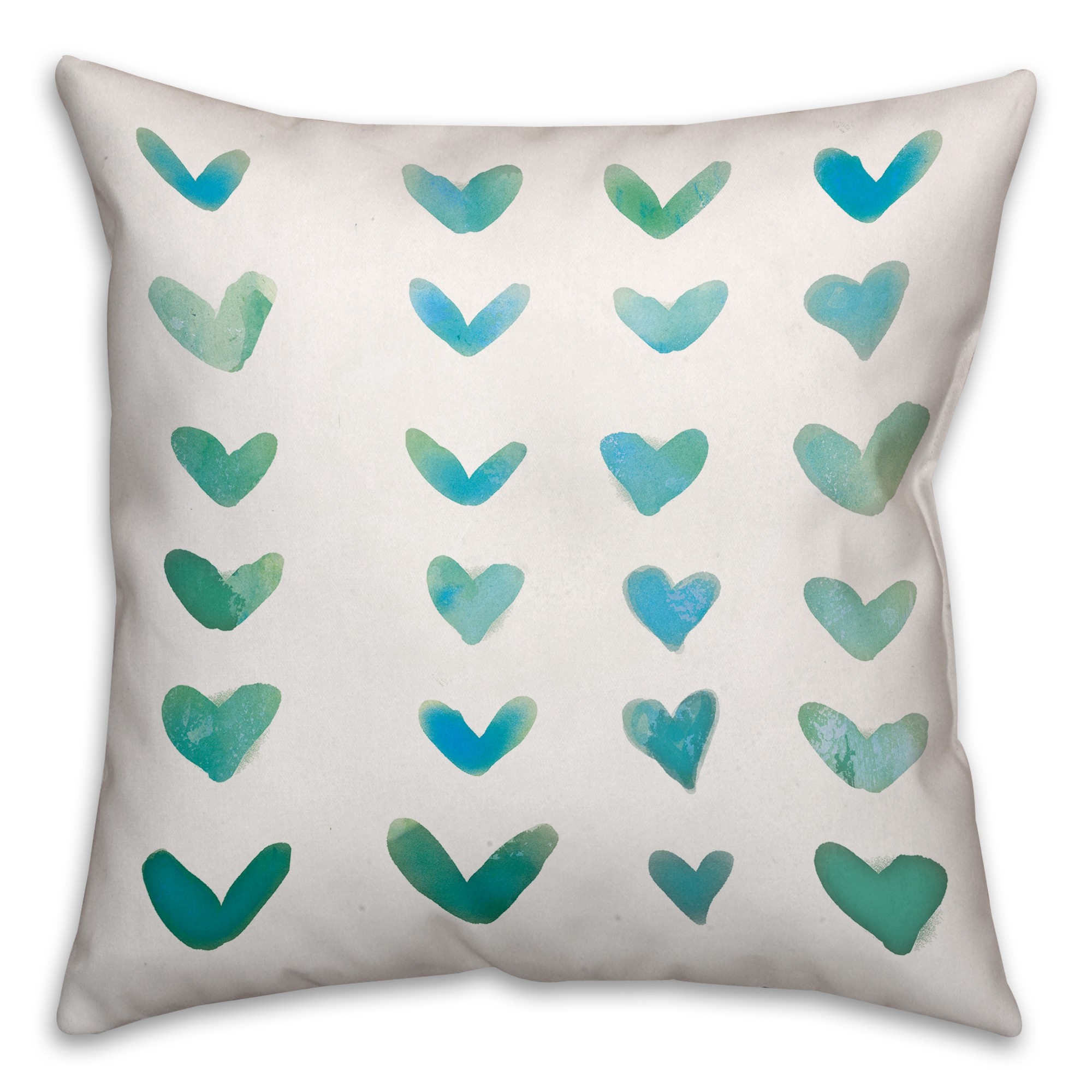 Teal Watercolor Hearts 16x16 Throw Pillow