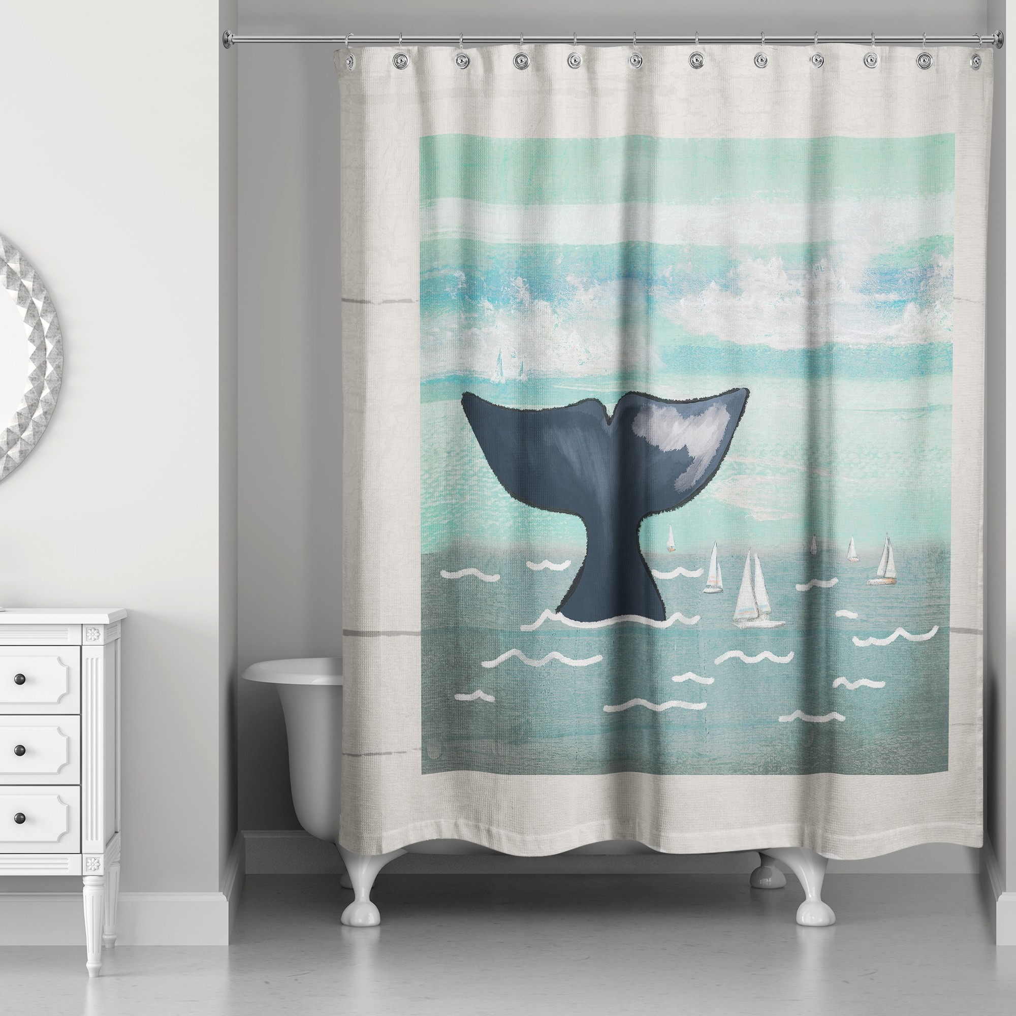 Whale Tail 71x74 Shower Curtain