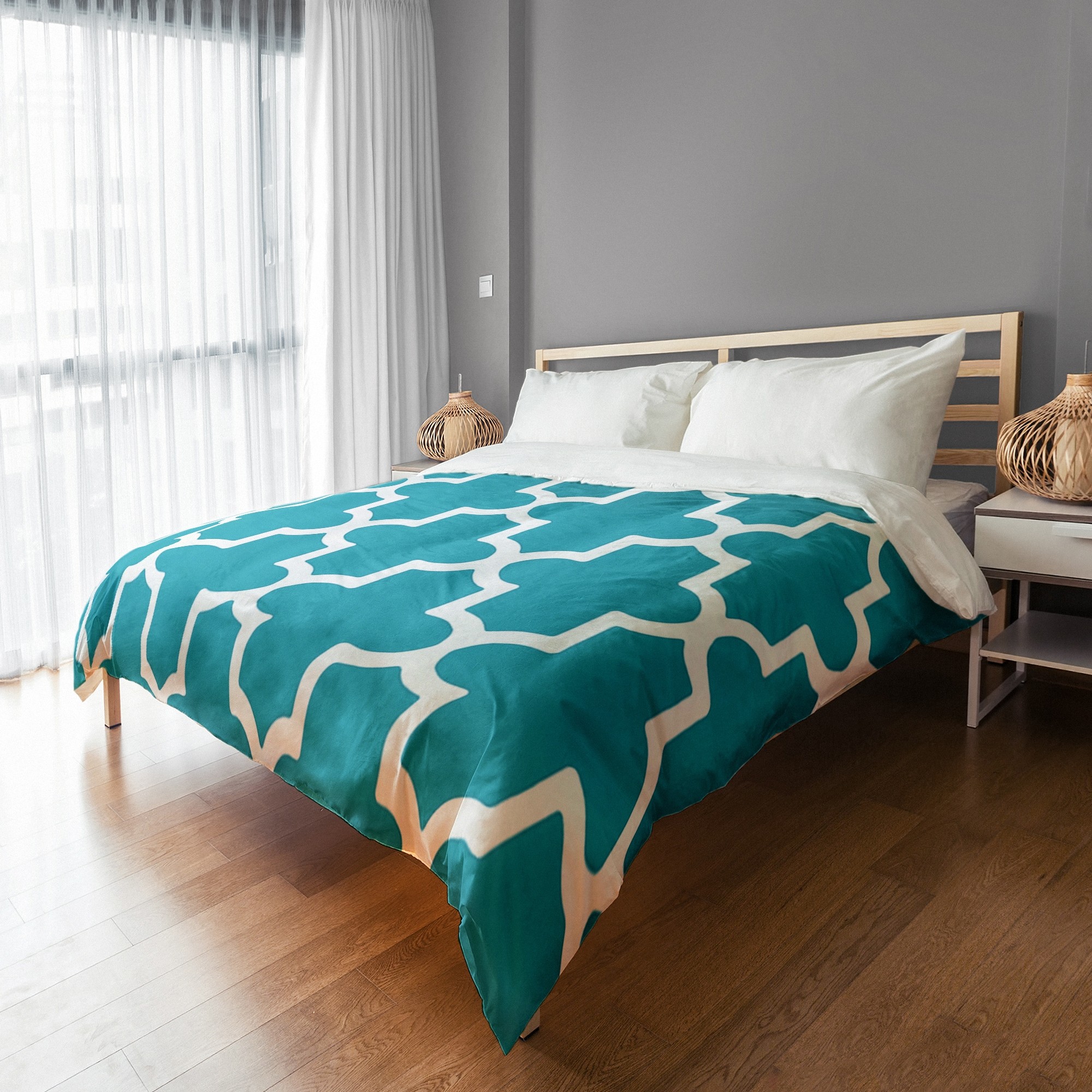 Aqua Quatrefoil Duvet Cover