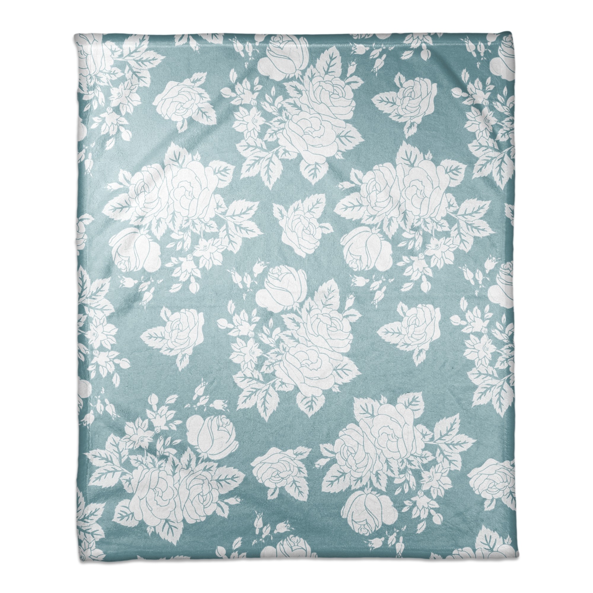 Large White Florals 50x60 Throw Blanket