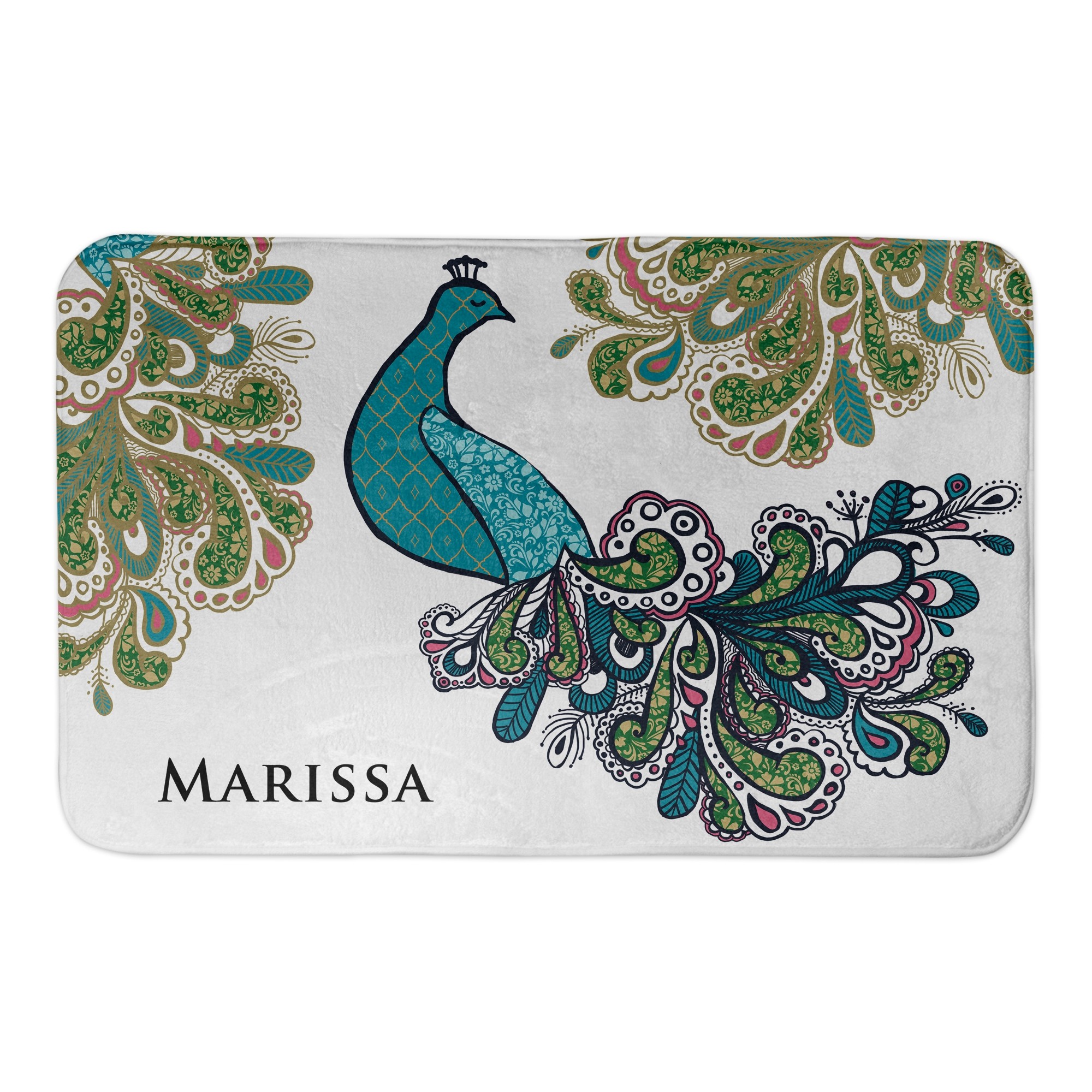 Peacock Prance 34x21 Personalized Bath Mat