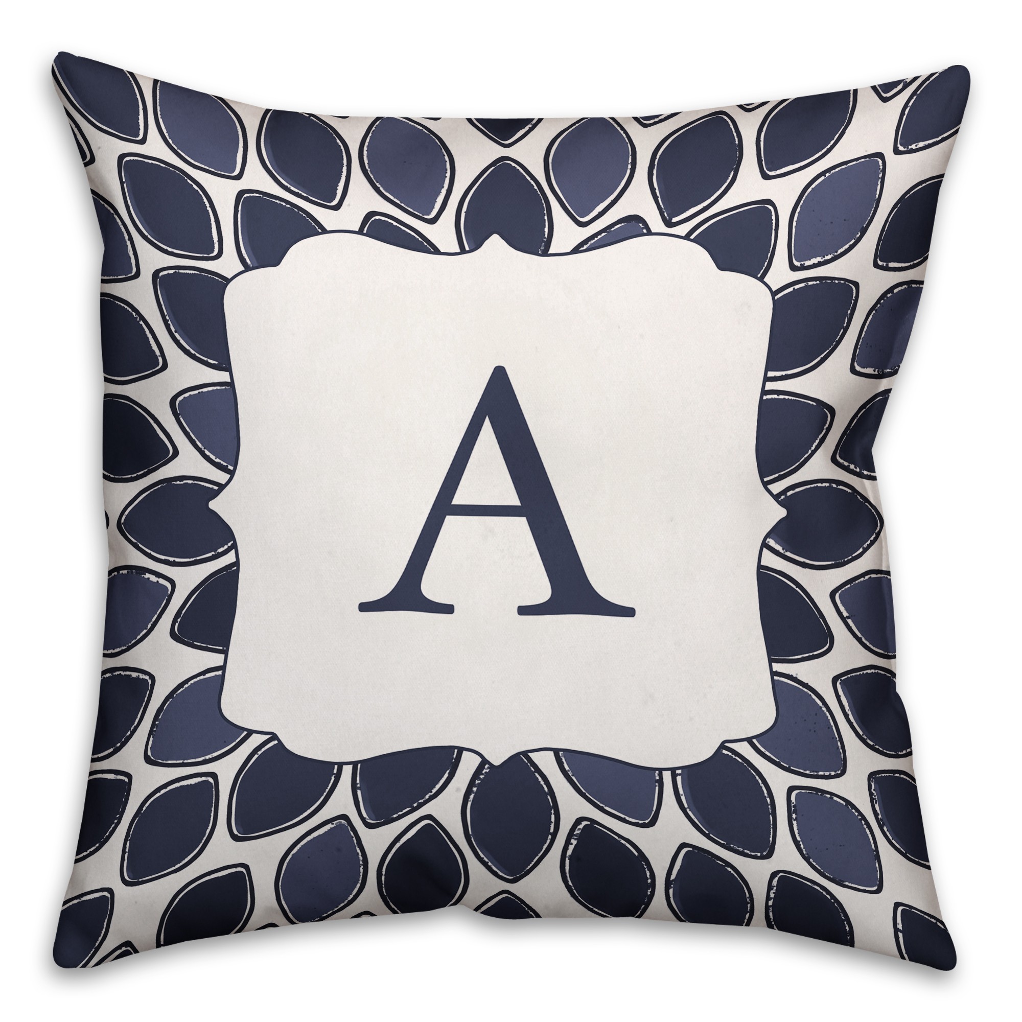 Monogram Blue Leaves Pattern 18x18 Faux Suede Throw Pillow