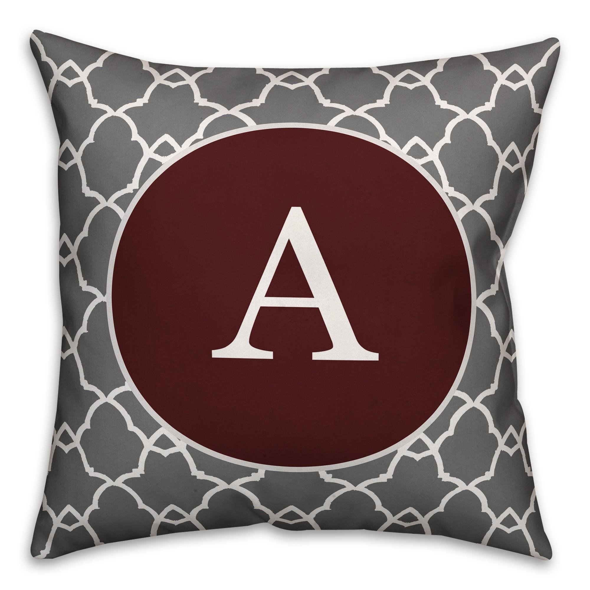 Gray and Maroon Monogram 18x18 Faux Suede Throw Pillow