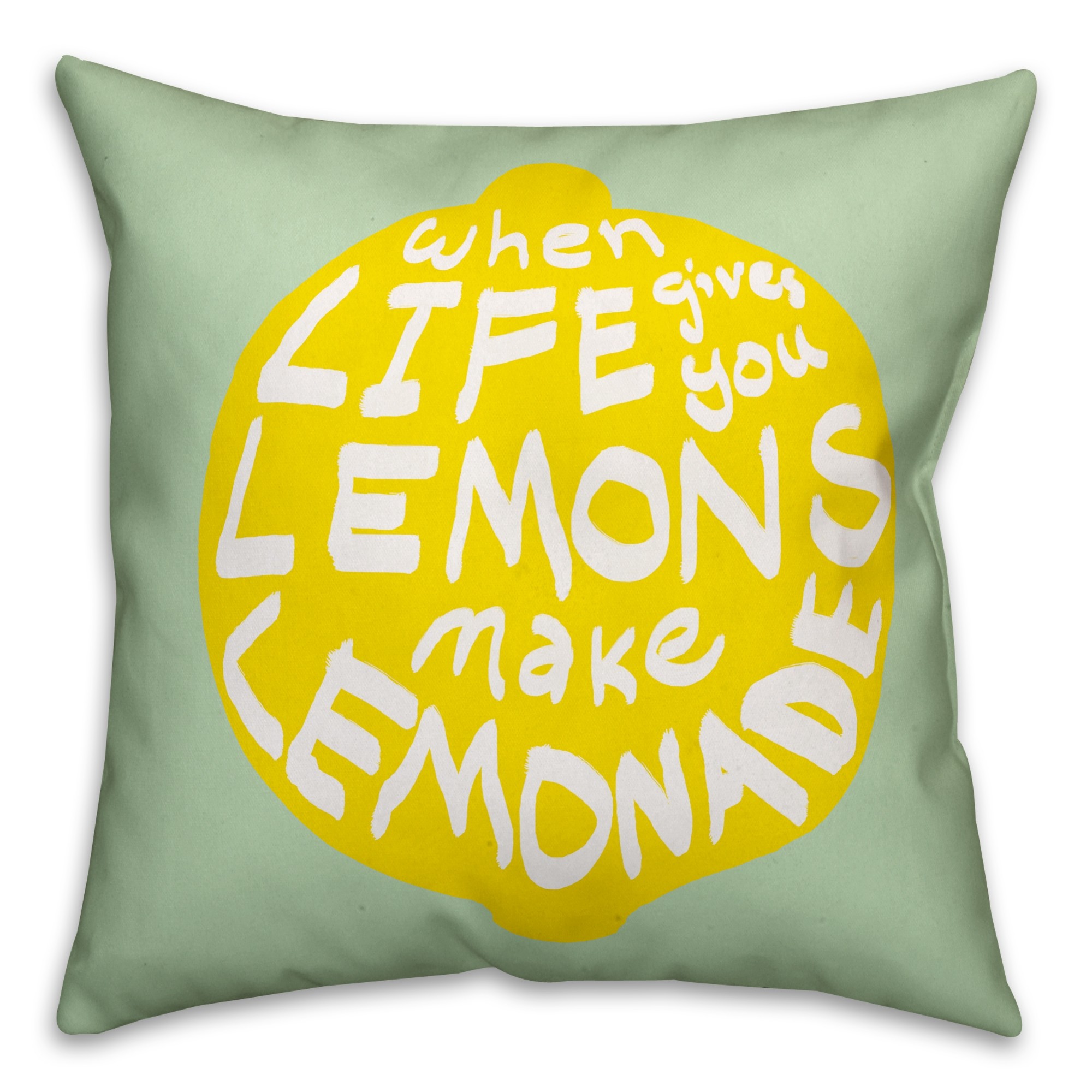 Green and Yellow Life and Lemons Quote 18x18 Faux Suede Throw Pillow