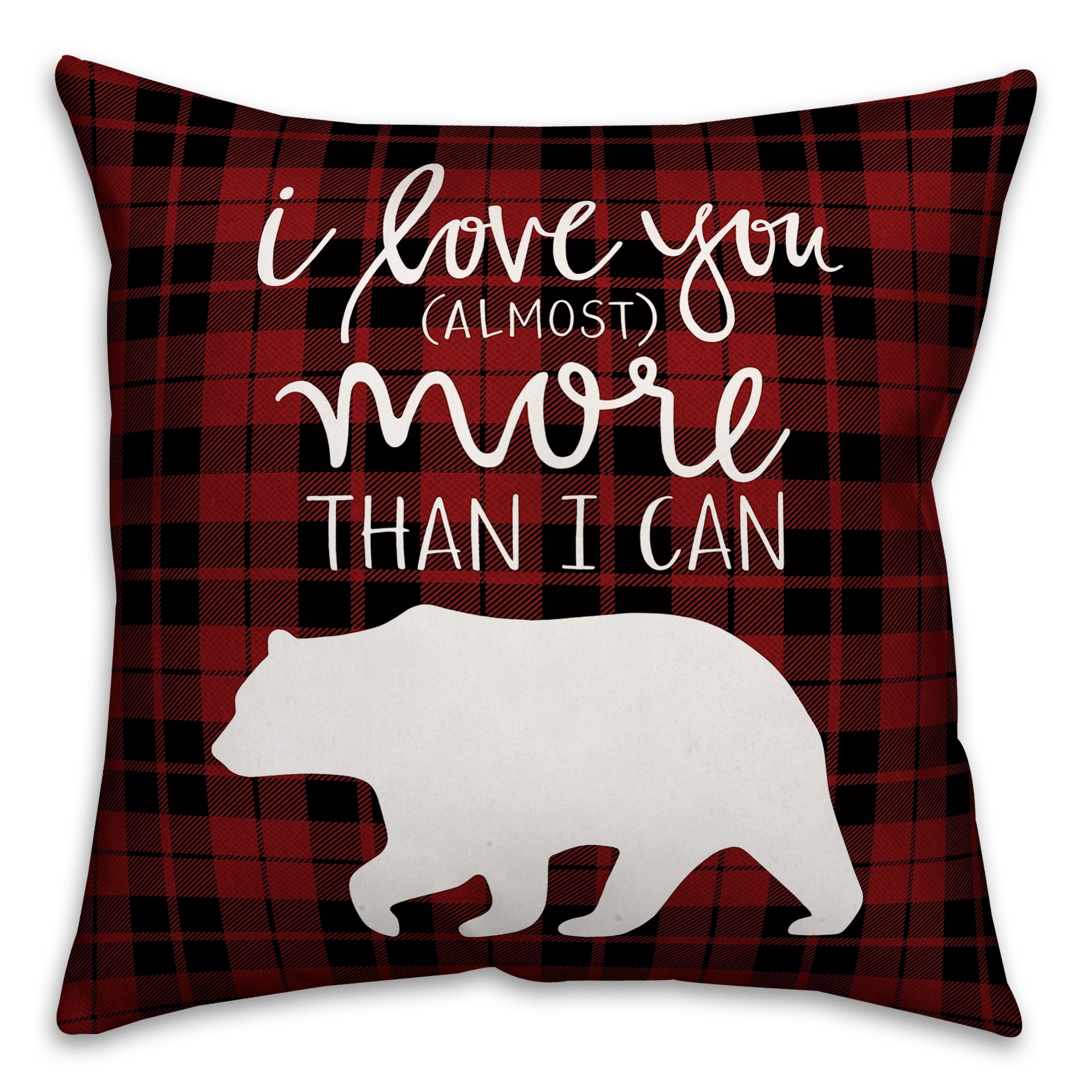 Red and Black Buffalo Plaid Bear Quote 18x18 Faux Suede Throw Pillow