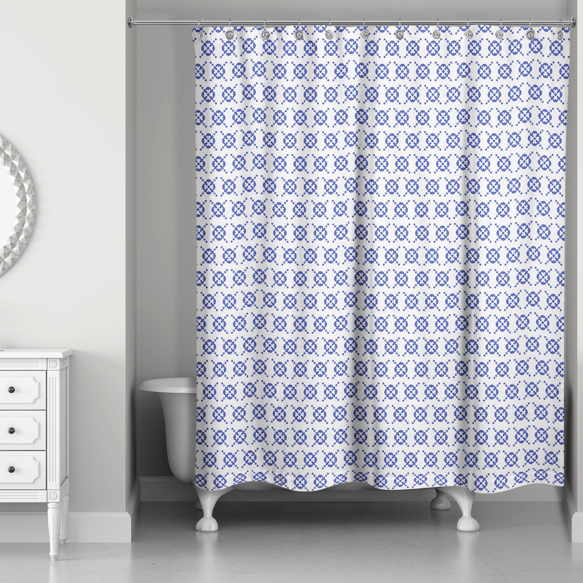 Preppy Blue Geo Stitch 71x74 Shower Curtain