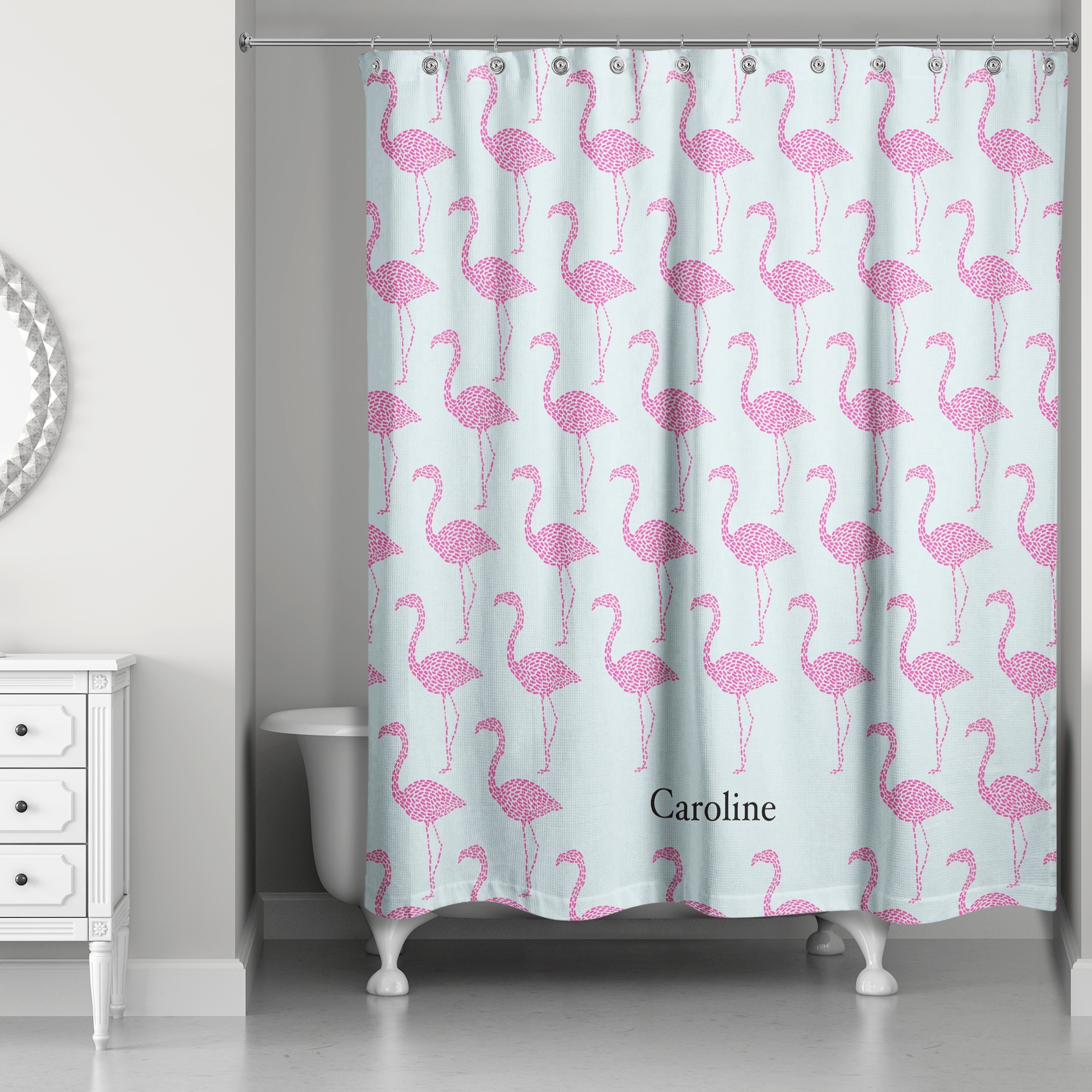 Preppy Flamingo Flock 71x74 Personalized Shower Curtain