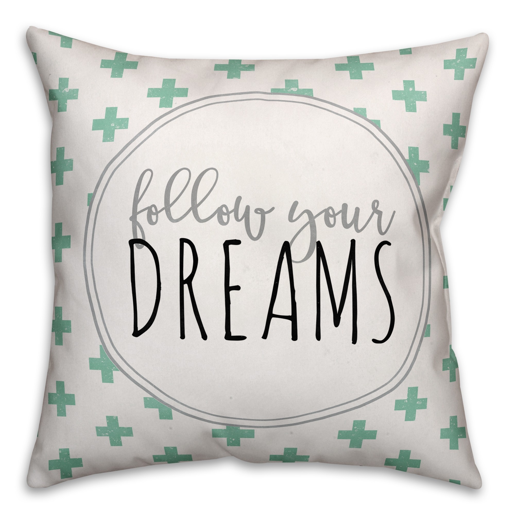 Follow Your Dreams Green Swiss Crosses 18x18 Faux Suede Throw Pillow