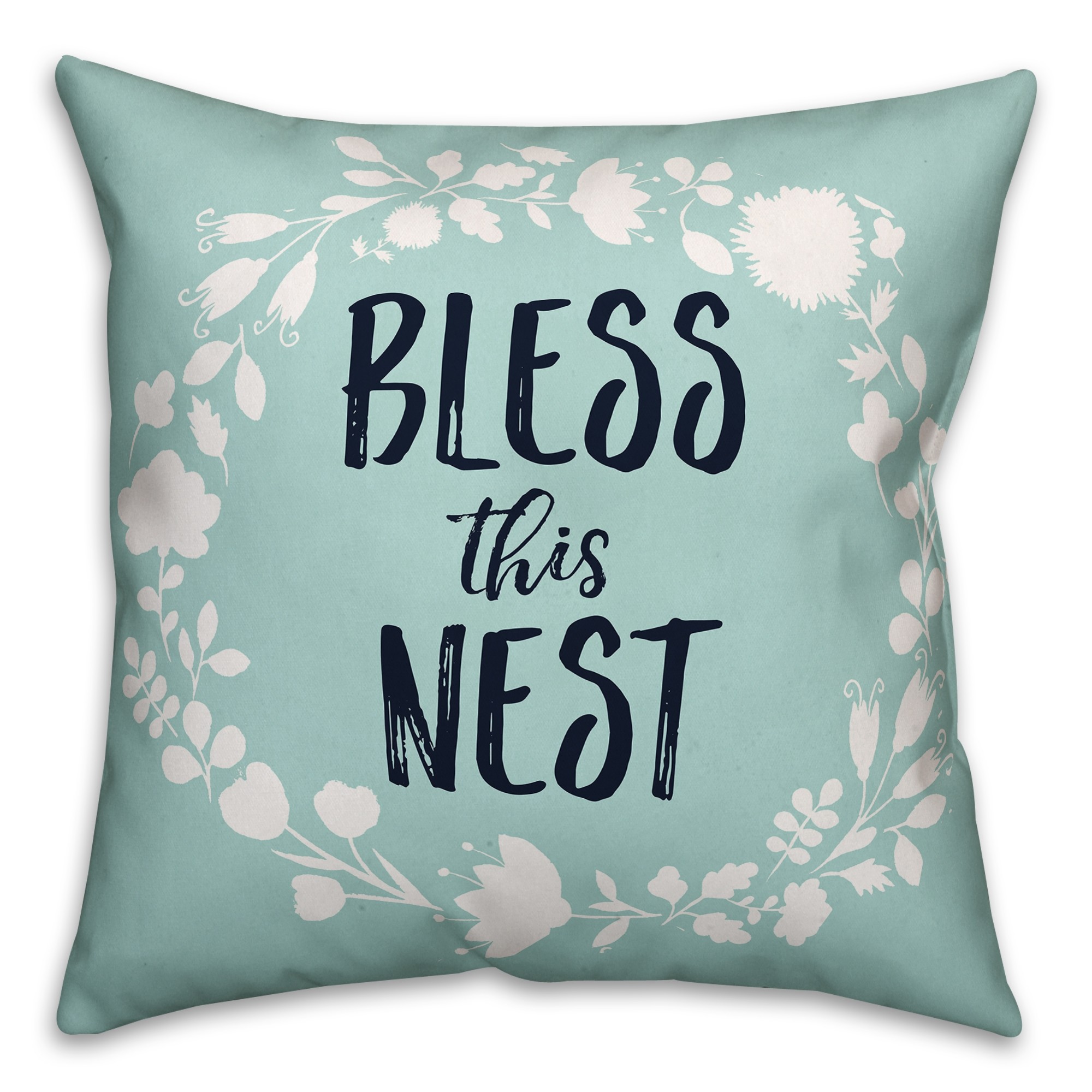 Bless This Nest Blue 18x18 Faux Suede Throw Pillow