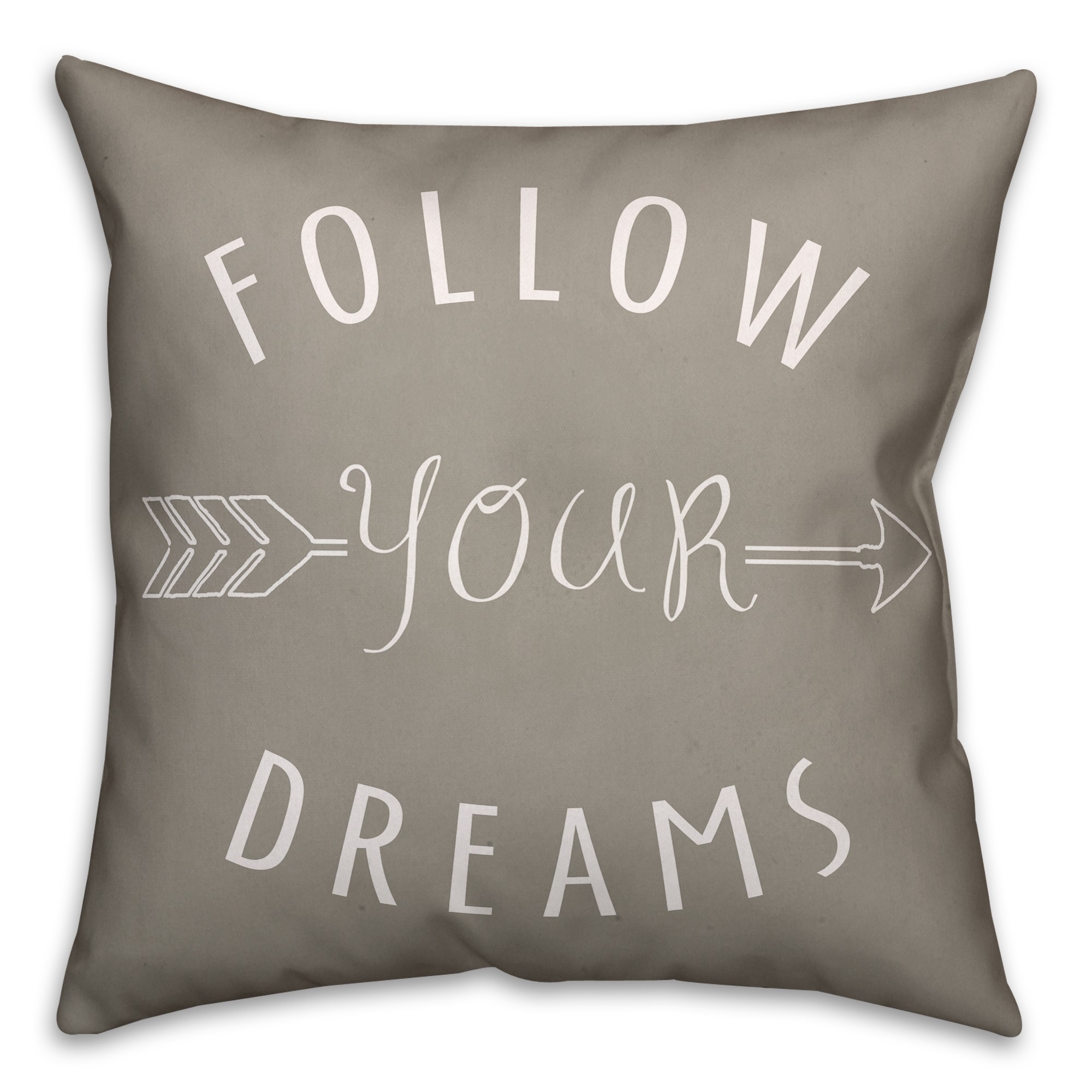 Gray and White Follow Your Dreams 18x18 Faux Suede Throw Pillow