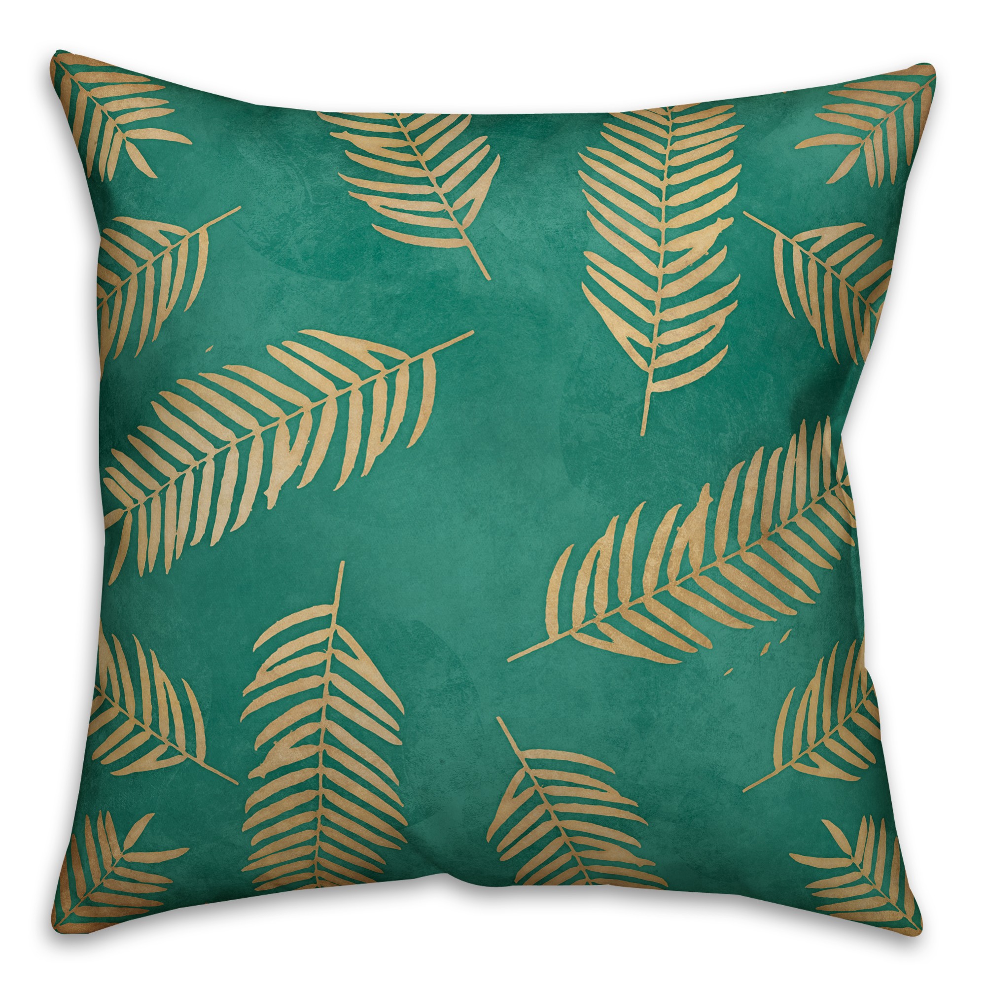 Gold Palm Leaves 18x18 Teal Faux Suede Throw Pillow