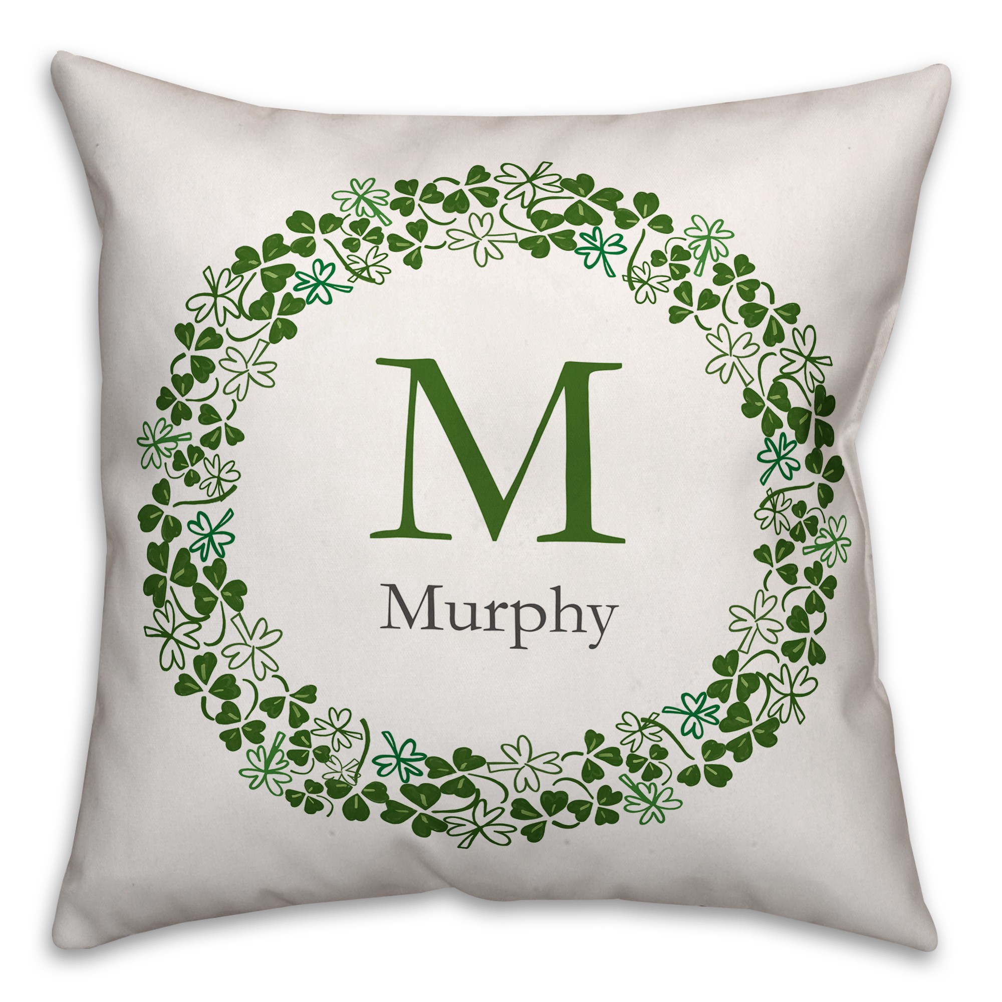 Family Clover Wreath 18x18 Personalized Throw Pillow