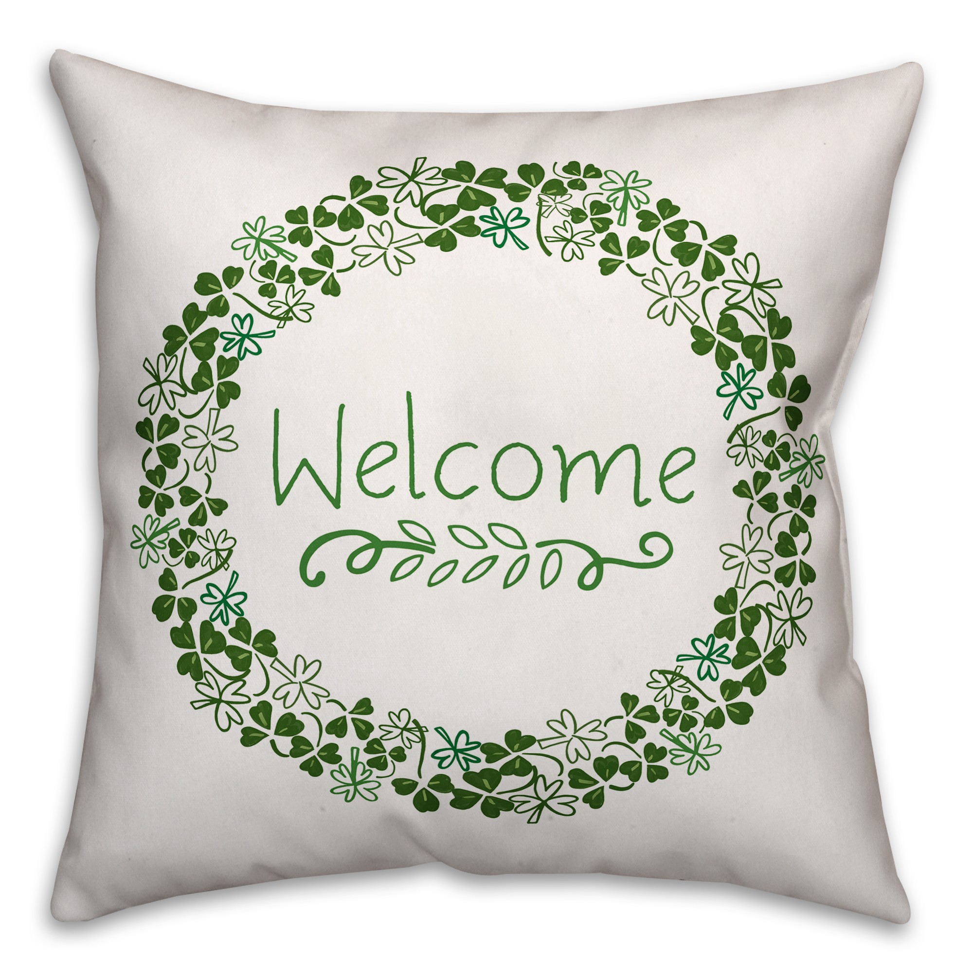 Welcome Clover Wreath 18x18 Throw Pillow