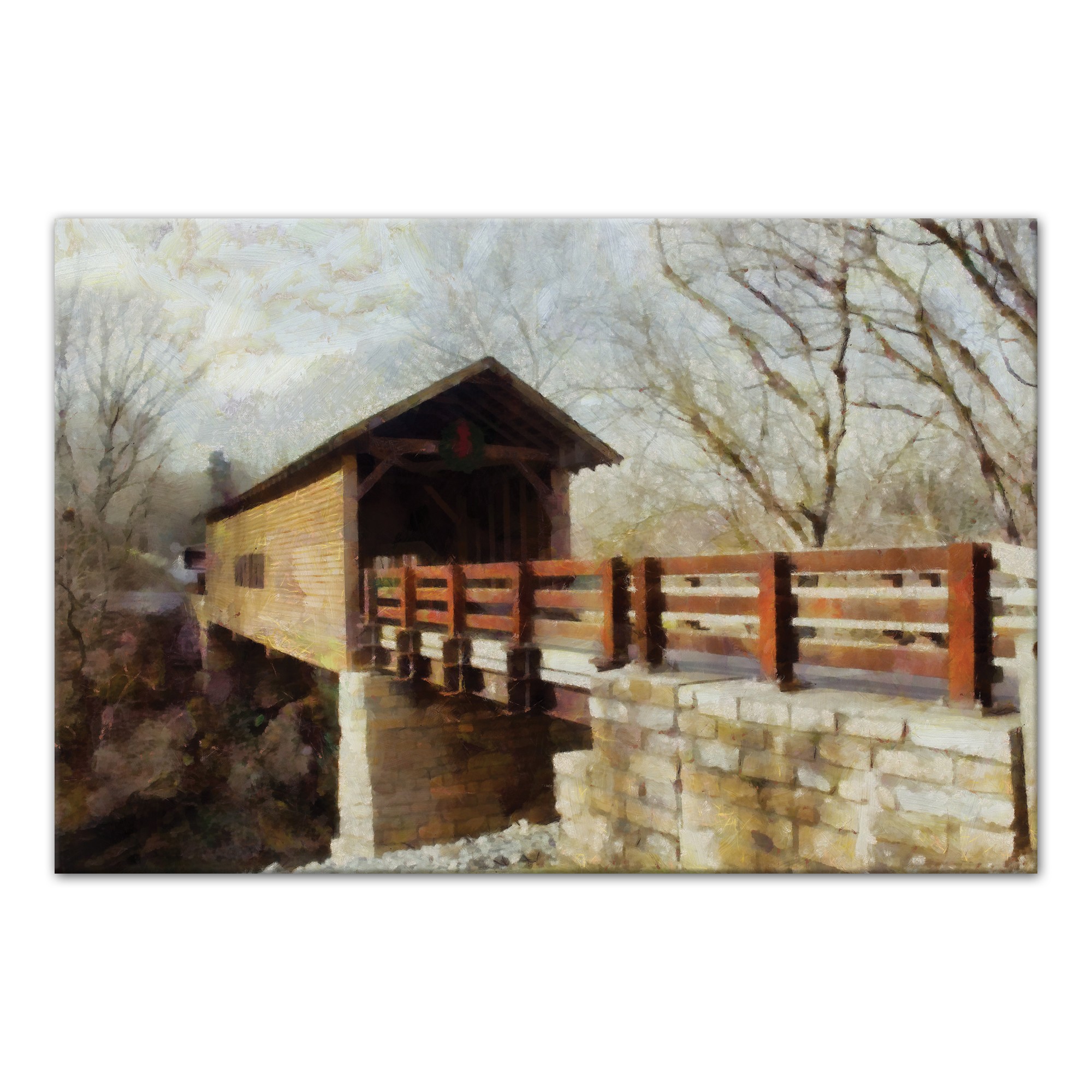 Painterly Covered Bridge I 30x20 Canvas