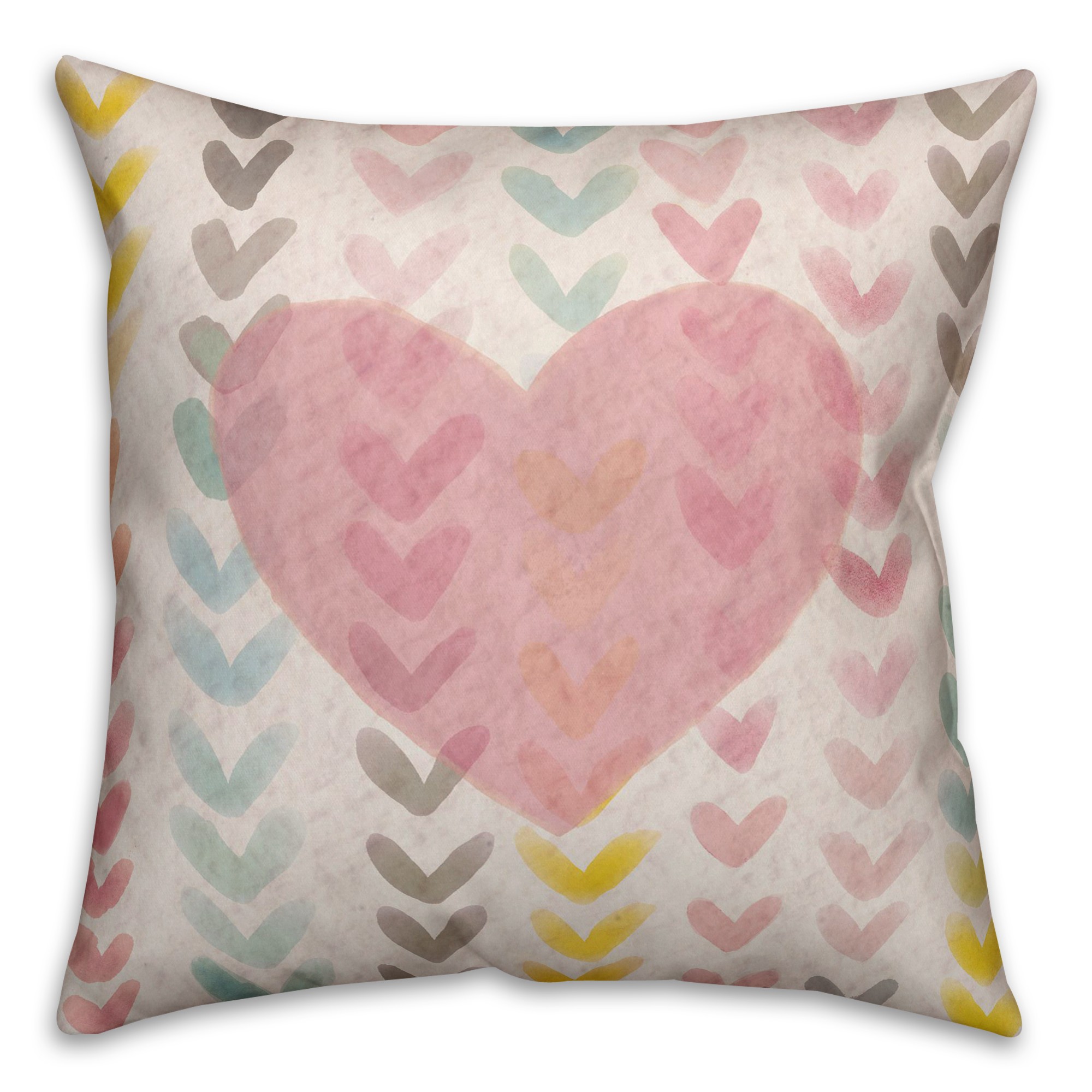 Pastel Watercolor Hearts Throw Pillow