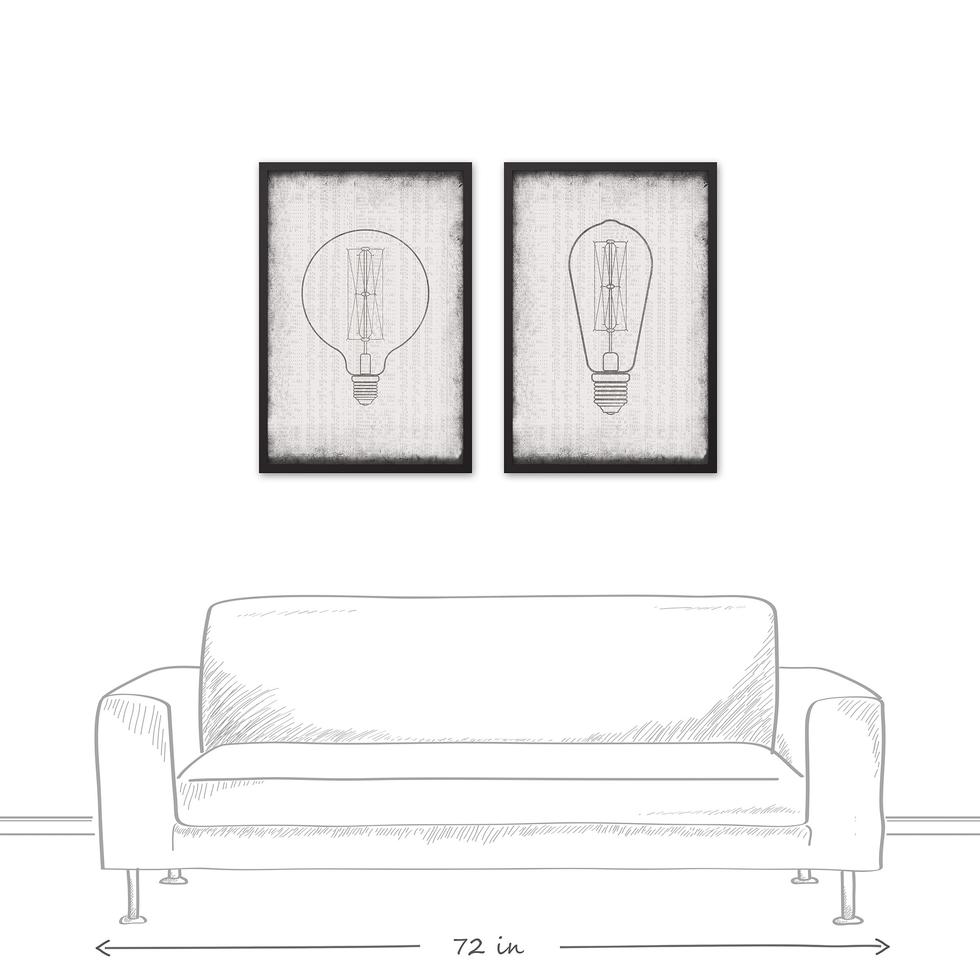 Edison Bulb 20x30 Black Framed Canvas Set