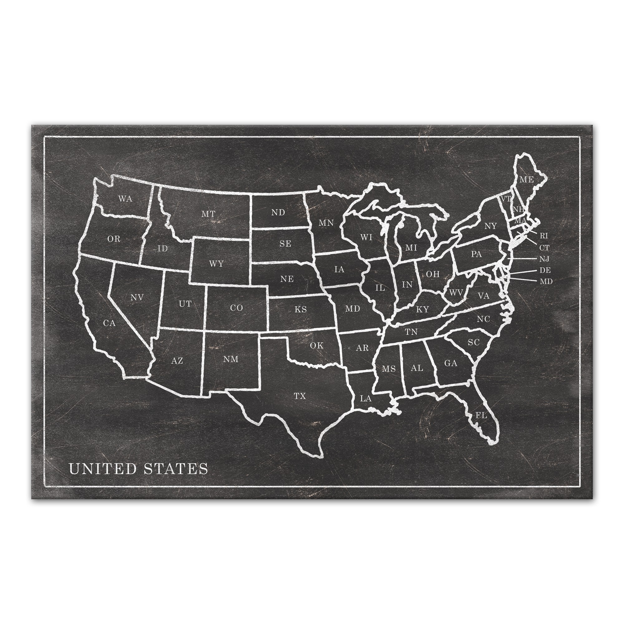 Black Chalk United States Map 48x32 Canvas
