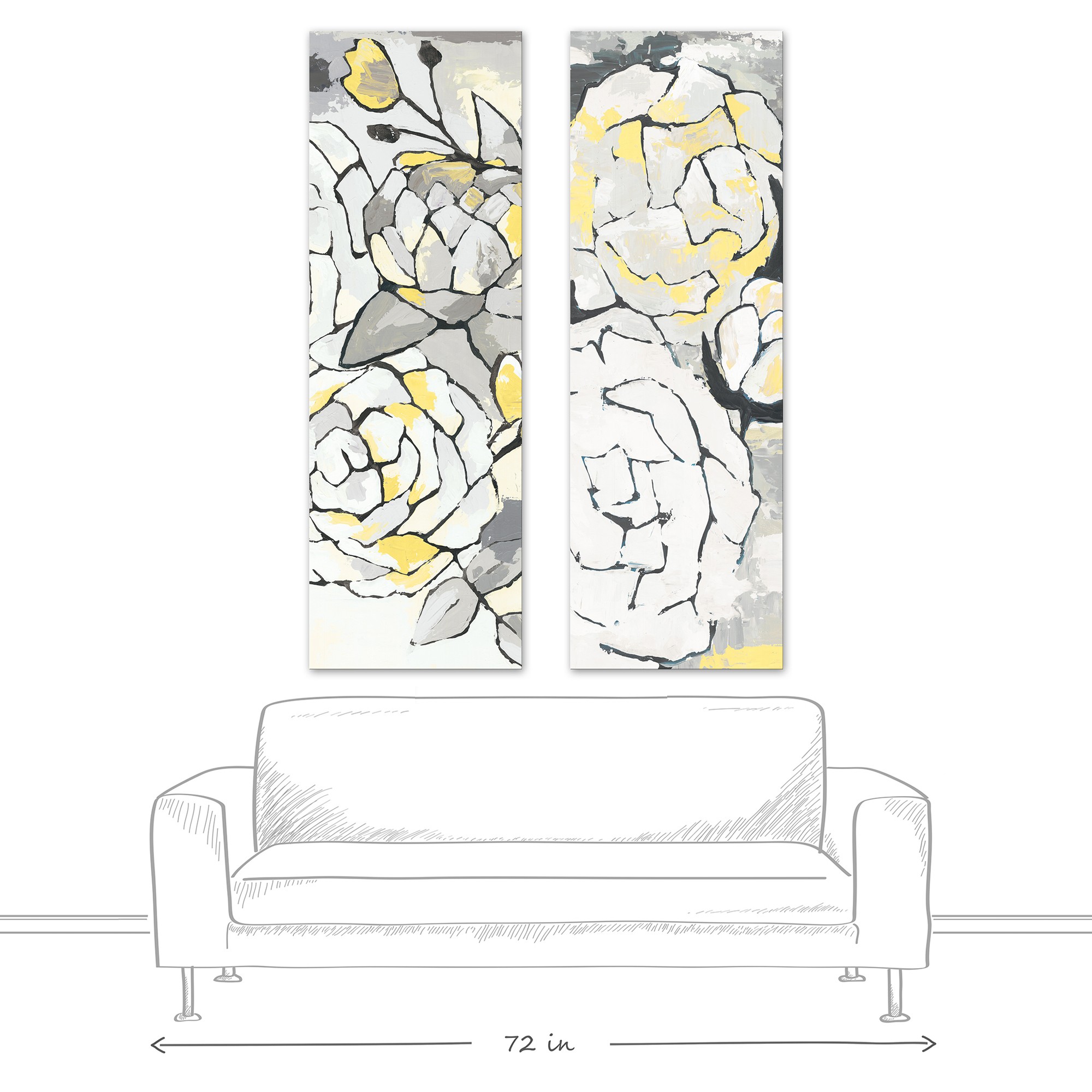 Yellow and Gray Flower Panel 20x60 Canvas Set