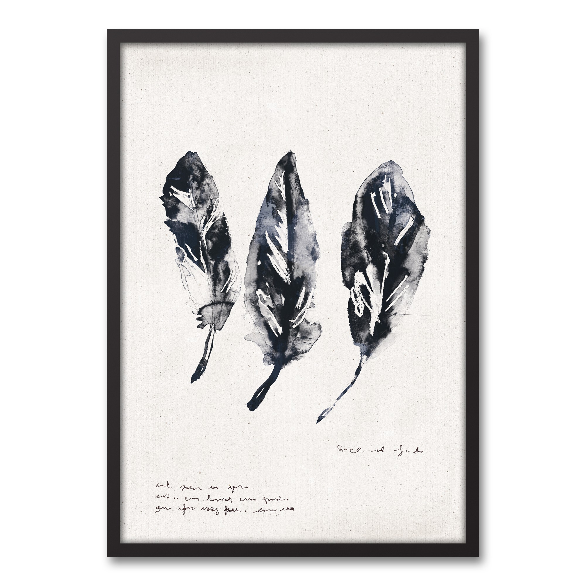 Navy Leaf Study 20x30 Black Framed Canvas