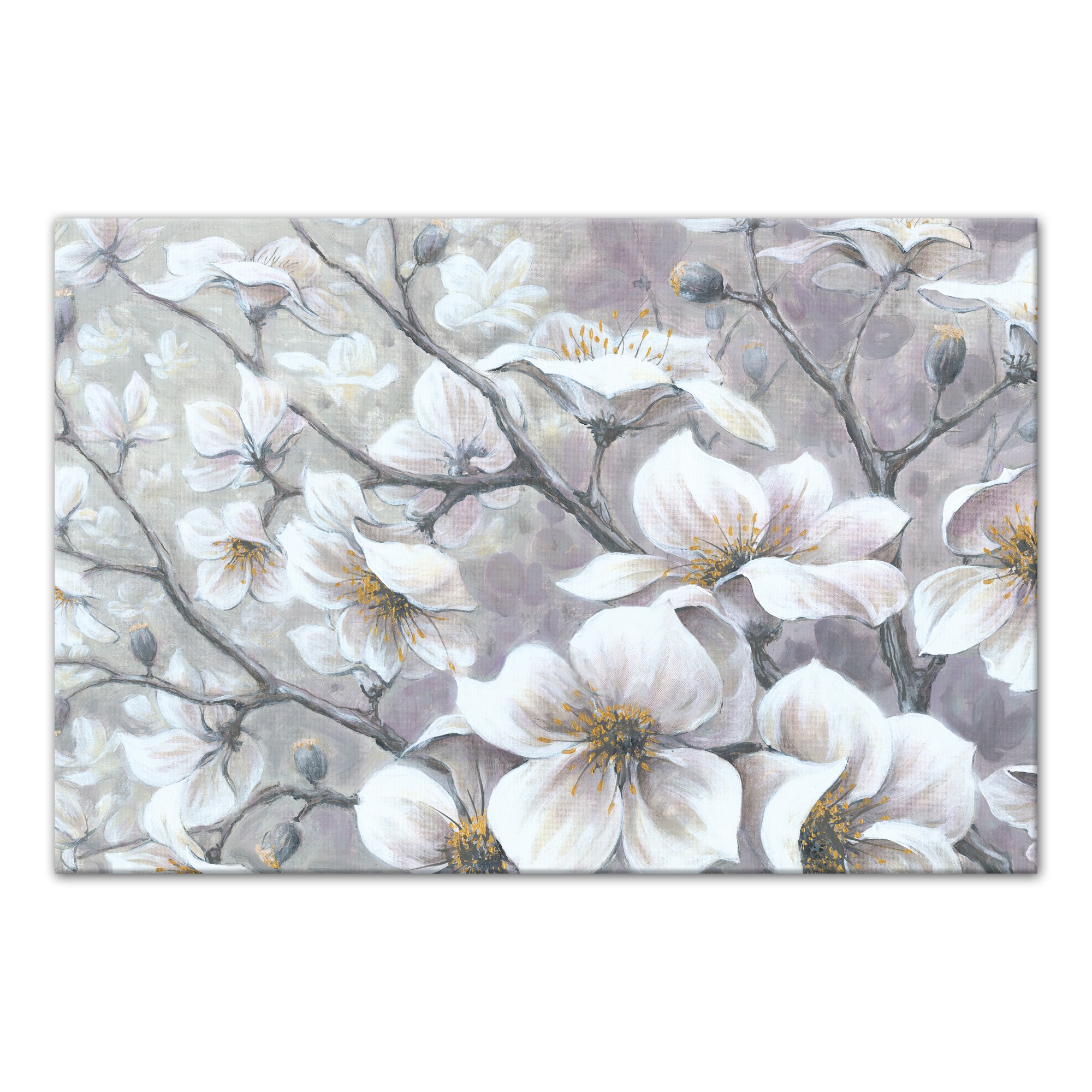 White and Gold Flowers 48x32 Canvas